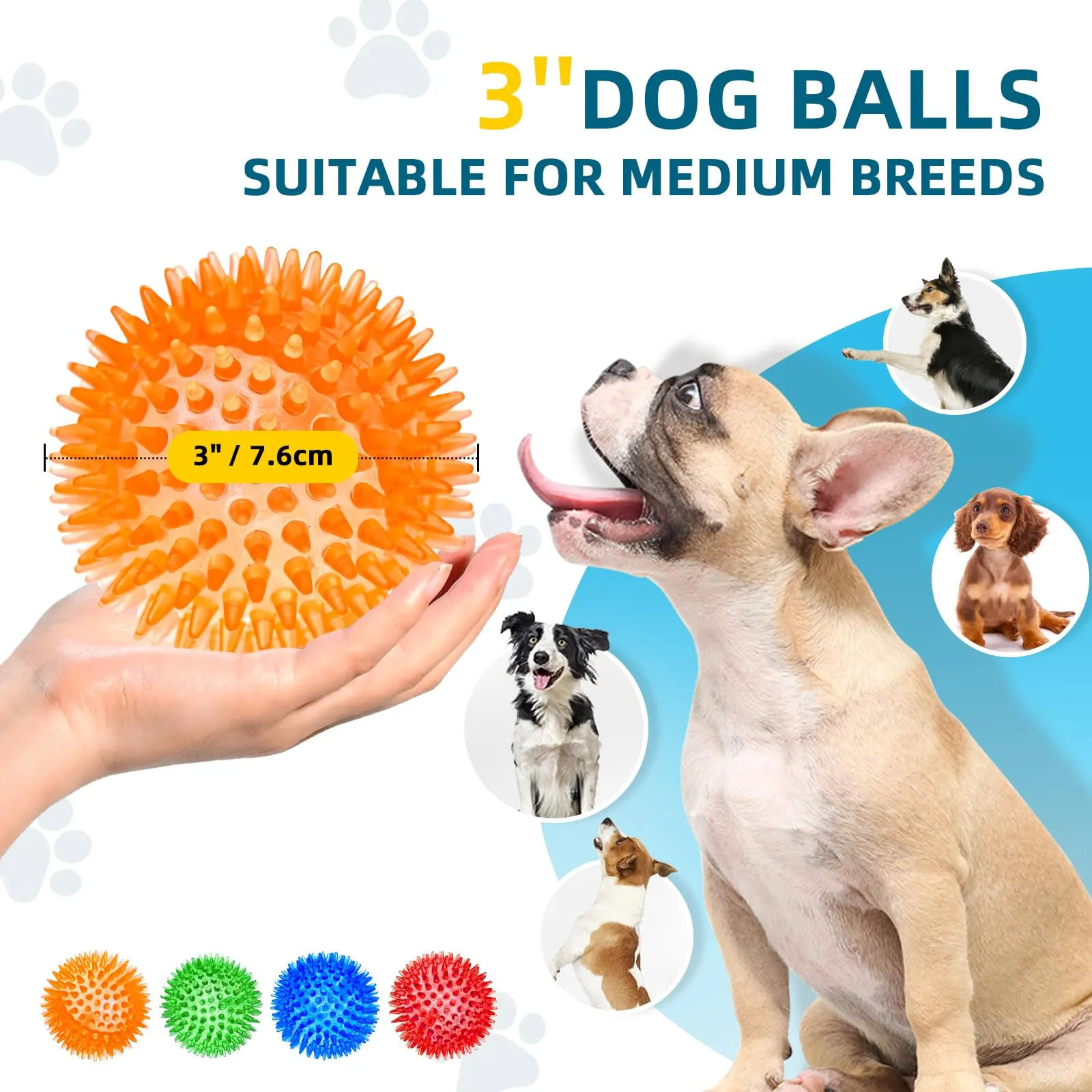 SHARLOVY Palline Squeaky da 7,6 cm per Cani Piccoli, 4 Colori Palline Spiky per Dentizione di Cuccioli, Durevoli Giocattoli da Masticare per Cuccioli per la Dentizione - immagine 4