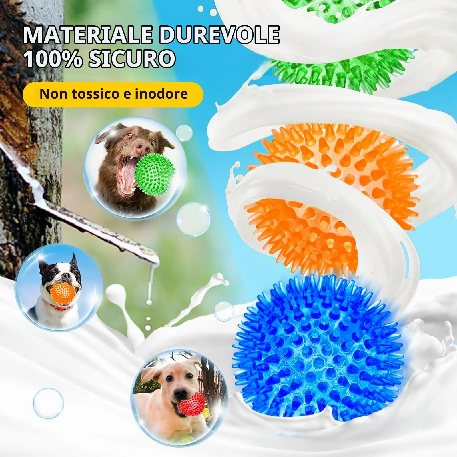 SHARLOVY Palline Squeaky da 7,6 cm per Cani Piccoli, 4 Colori Palline Spiky per Dentizione di Cuccioli, Durevoli Giocattoli da Masticare per Cuccioli per la Dentizione - immagine 6