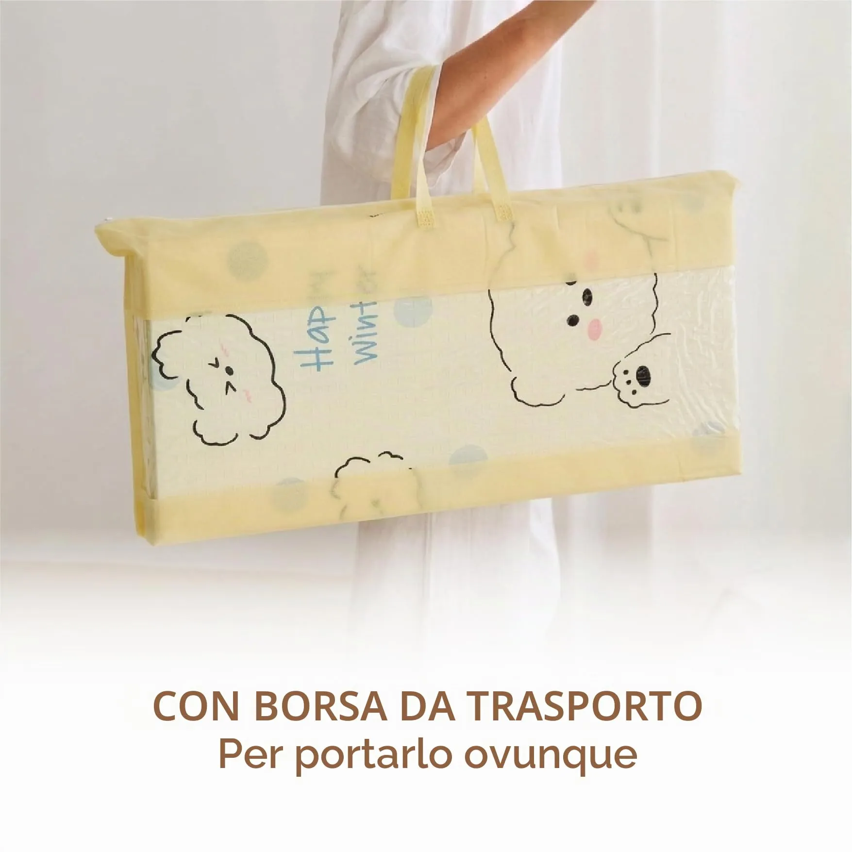 Buddy Baby - Tappetino da gioco per bambini, XXL, 180 x 200 cm, double face, resistente, imbottito, pieghevole, con borsa per il trasporto (Treno/Giraffa) - immagine 2