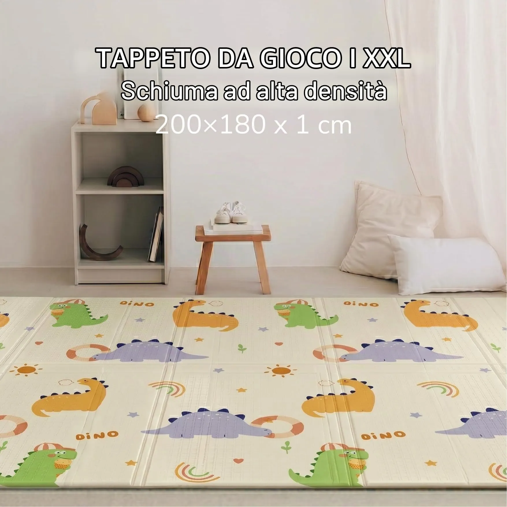 Buddy Baby - Tappetino da gioco per bambini, XXL, 180 x 200 cm, double face, resistente, imbottito, pieghevole, con borsa per il trasporto (Treno/Giraffa) - immagine 5