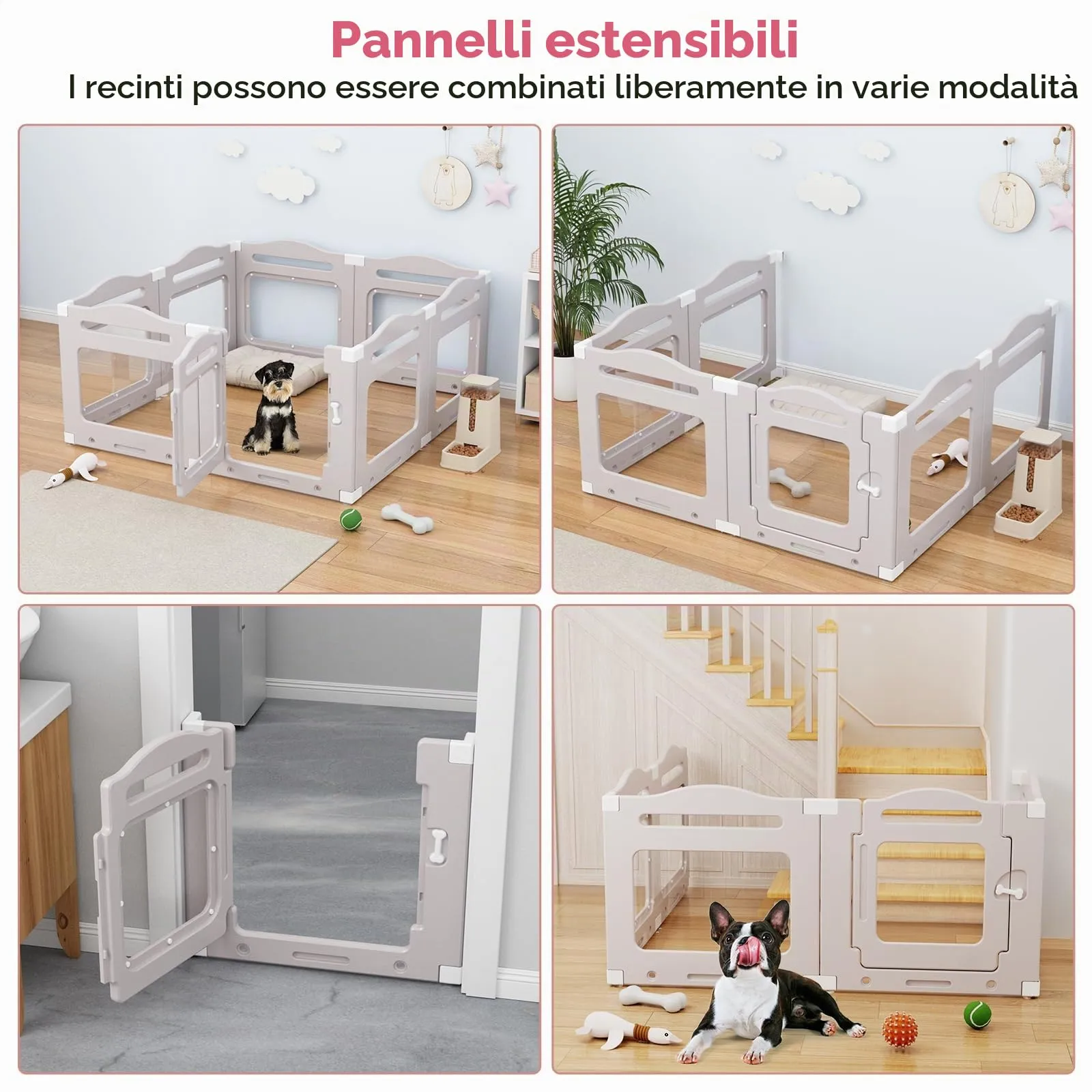 Recinto per Cani da Interno in Acrilico 60cm, 7 PCS +1 Pannelli con Porta a Chiusura, Recinto per Cani Pieghevole con Ventose, Parco adatto per Appartamento, Grigio Caldo - immagine 4
