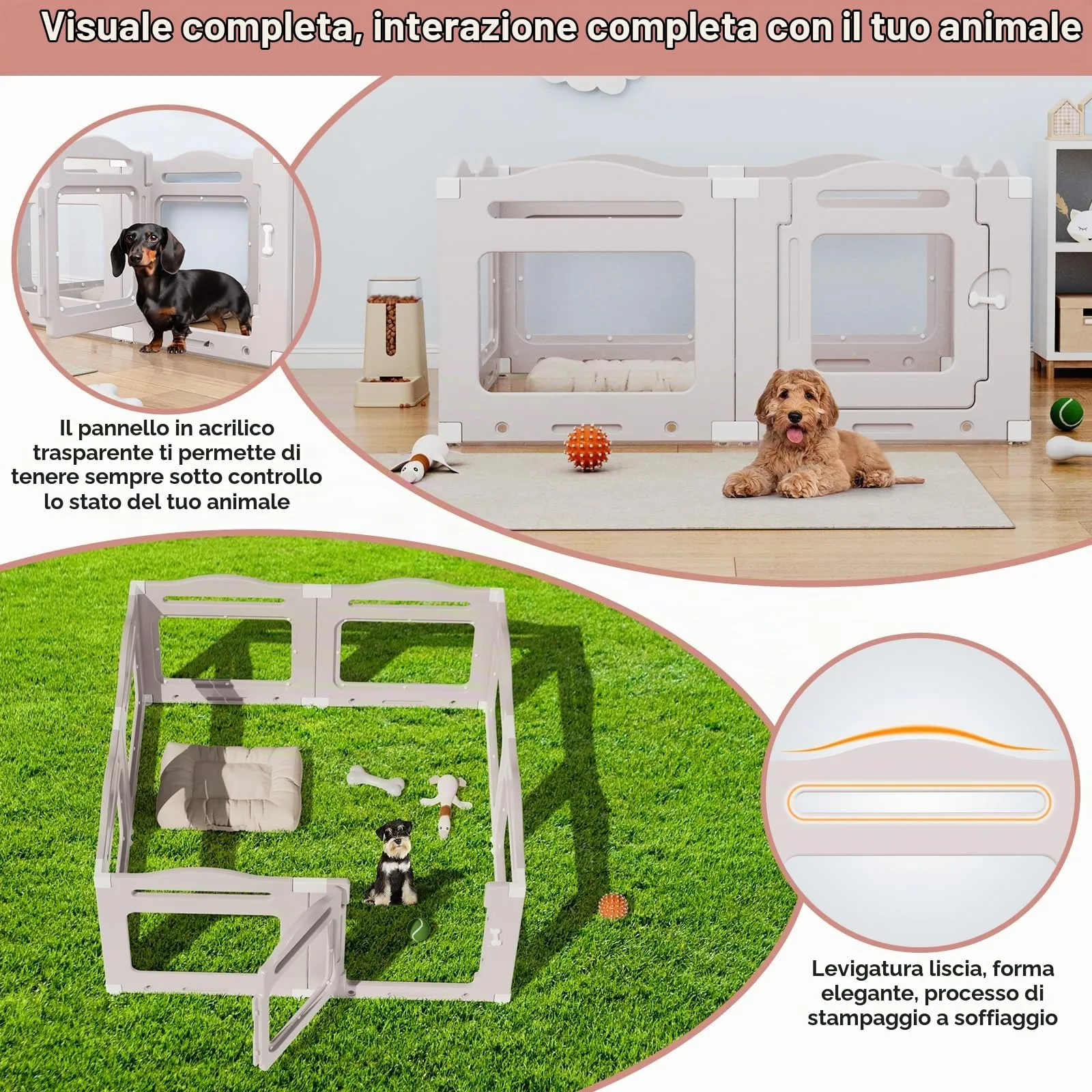 Recinto per Cani da Interno in Acrilico 60cm, 7 PCS +1 Pannelli con Porta a Chiusura, Recinto per Cani Pieghevole con Ventose, Parco adatto per Appartamento, Grigio Caldo - immagine 6
