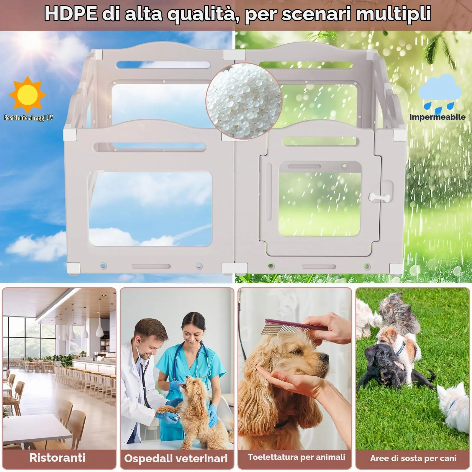 Recinto per Cani da Interno in Acrilico 60cm, 7 PCS +1 Pannelli con Porta a Chiusura, Recinto per Cani Pieghevole con Ventose, Parco adatto per Appartamento, Grigio Caldo - immagine 8