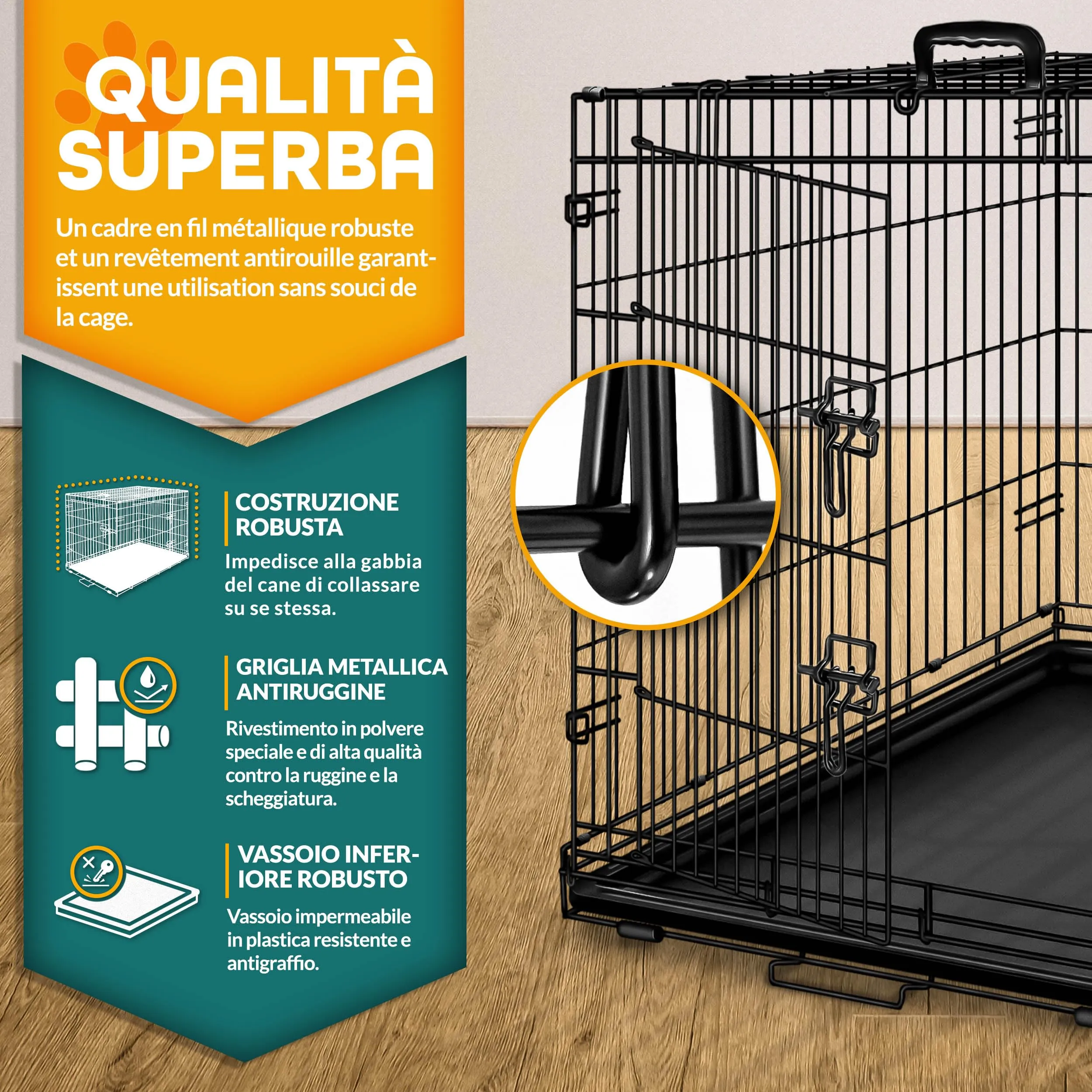TRESKO Gabbie Pieghevole per Cani e Gatti | Trasportino con 2 Porte in Metallo | Box per Animali | Cuccia Pieghevole con Vassoio Rimovibile ((XL) 107 x 71 x 77 cm) - immagine 2