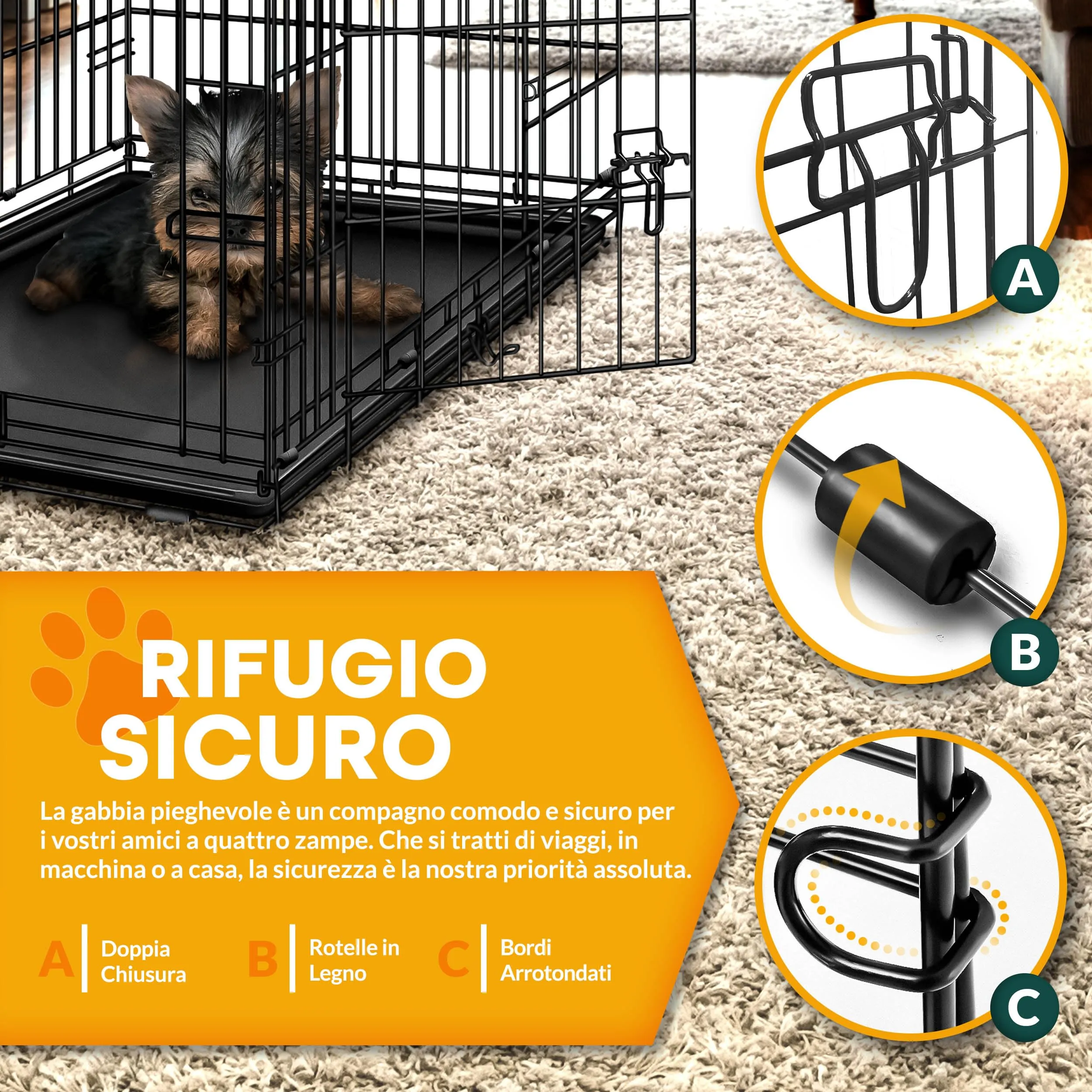 TRESKO Gabbie Pieghevole per Cani e Gatti | Trasportino con 2 Porte in Metallo | Box per Animali | Cuccia Pieghevole con Vassoio Rimovibile ((XL) 107 x 71 x 77 cm) - immagine 3