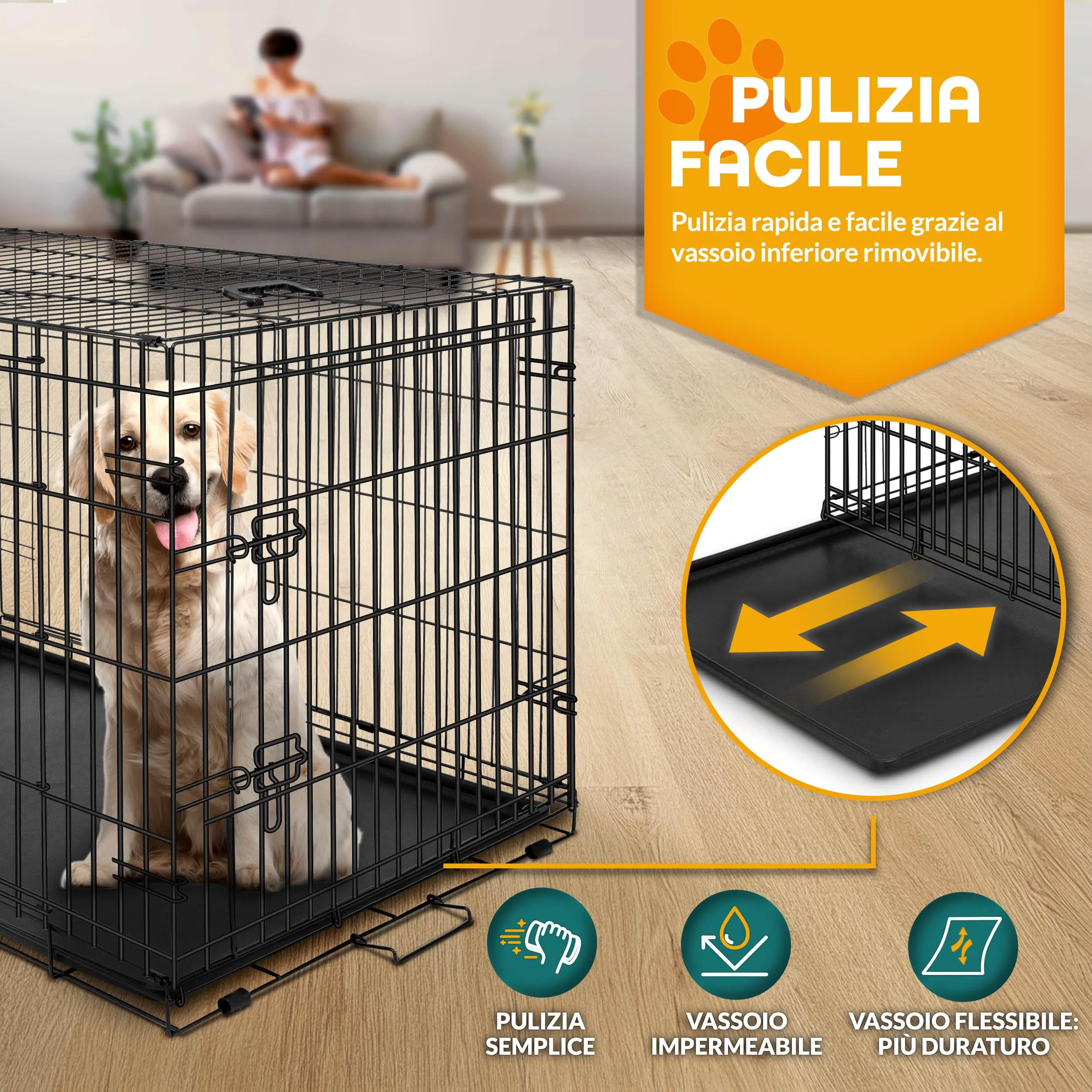 TRESKO Gabbie Pieghevole per Cani e Gatti | Trasportino con 2 Porte in Metallo | Box per Animali | Cuccia Pieghevole con Vassoio Rimovibile ((XL) 107 x 71 x 77 cm) - immagine 4