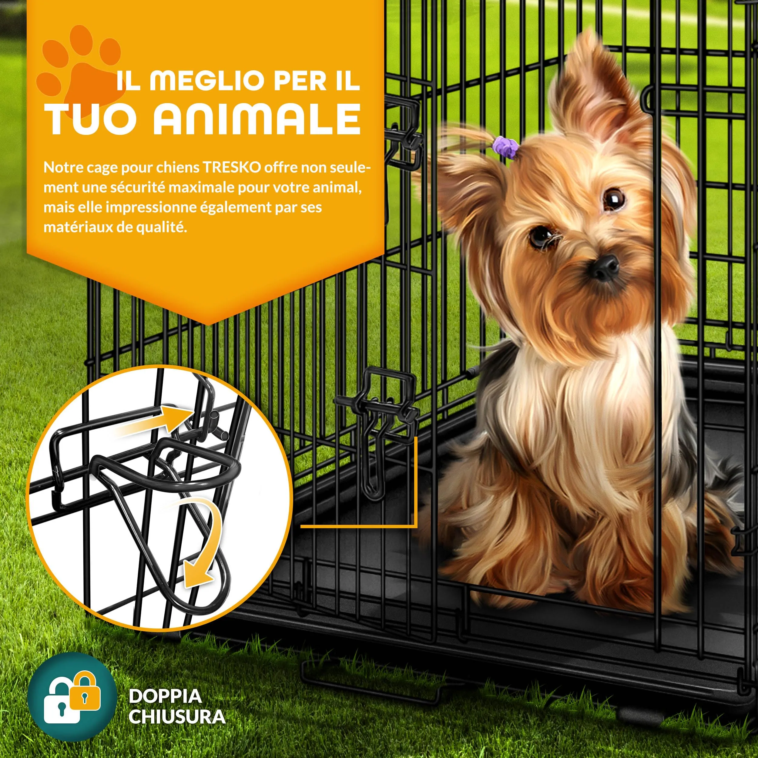 TRESKO Gabbie Pieghevole per Cani e Gatti | Trasportino con 2 Porte in Metallo | Box per Animali | Cuccia Pieghevole con Vassoio Rimovibile ((XL) 107 x 71 x 77 cm) - immagine 6