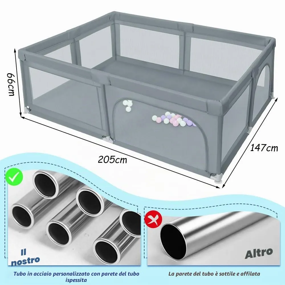 Parco per cuccioli con porta, parco per cuccioli o cani piccoli, recinzione solida in tessuto spesso e rete in nylon ad alta resistenza, lavabile in lavatrice, per interni ed esterni, 205 x 147 x 66 - immagine 5