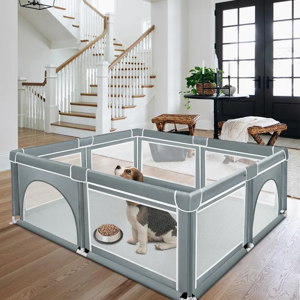 Parco per cuccioli con porta, parco per cuccioli o cani piccoli, recinzione solida in tessuto spesso e rete in nylon ad alta resistenza, lavabile in lavatrice, interno/esterno, 180 x 150 x 66 cm - immagine 6