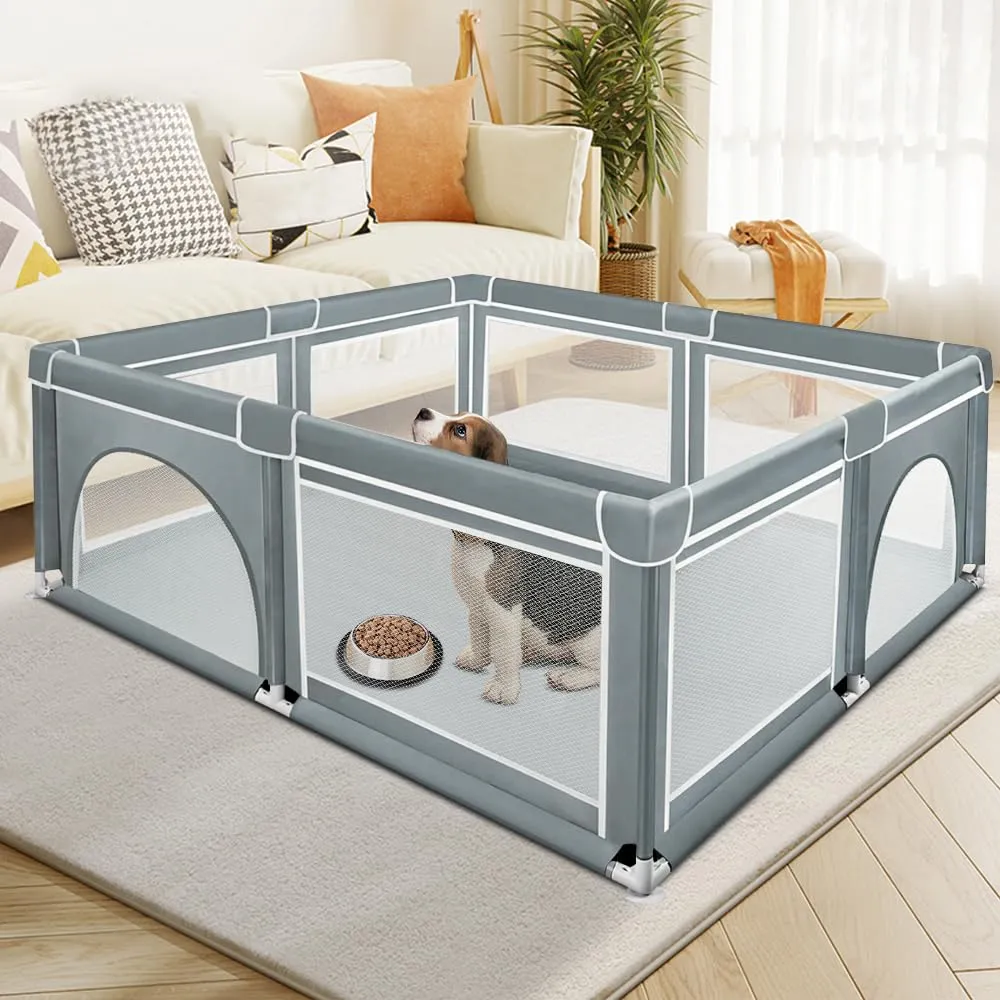 Parco per cuccioli con porta, parco per cuccioli o cani piccoli, recinzione solida in tessuto spesso e rete in nylon ad alta resistenza, lavabile in lavatrice, interno/esterno, 180 x 150 x 66 cm - immagine 7