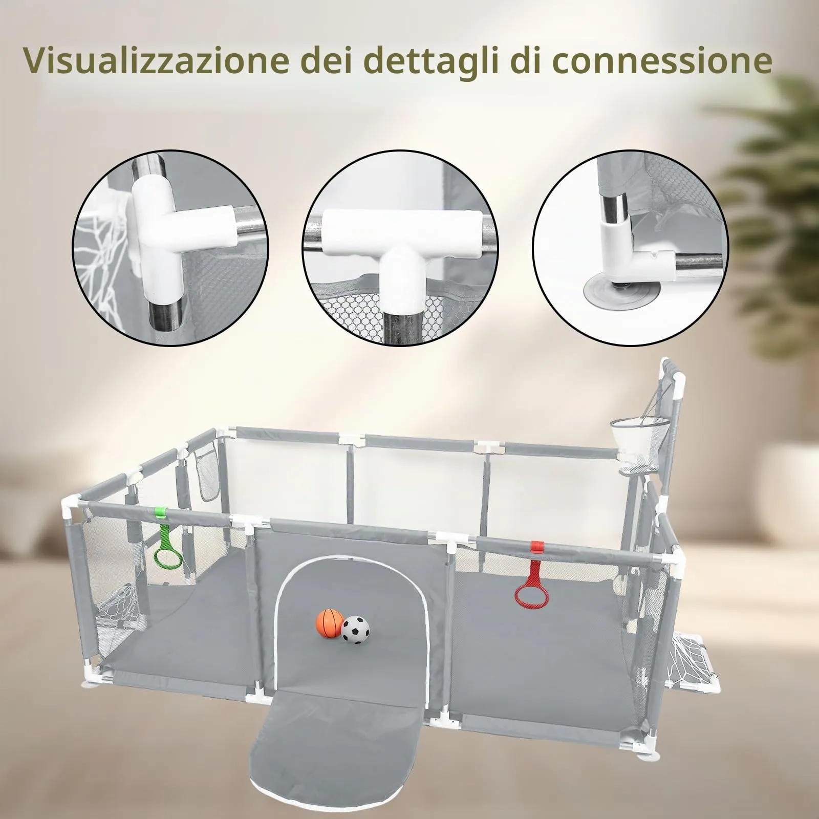 Parco per cuccioli con porta, parco per cuccioli o cani piccoli, recinzione solida in tessuto spesso e rete in nylon ad alta resistenza, lavabile in lavatrice, interno/esterno, 180 x 120 x 66 cm - immagine 3