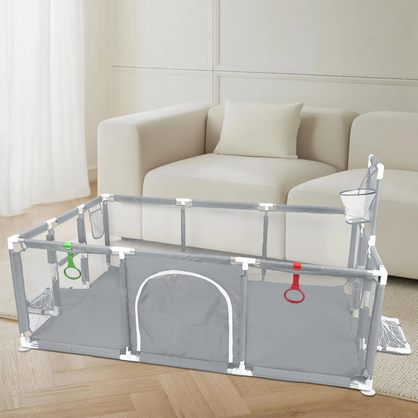 Parco per cuccioli con porta, parco per cuccioli o cani piccoli, recinzione solida in tessuto spesso e rete in nylon ad alta resistenza, lavabile in lavatrice, interno/esterno, 180 x 120 x 66 cm - immagine 5