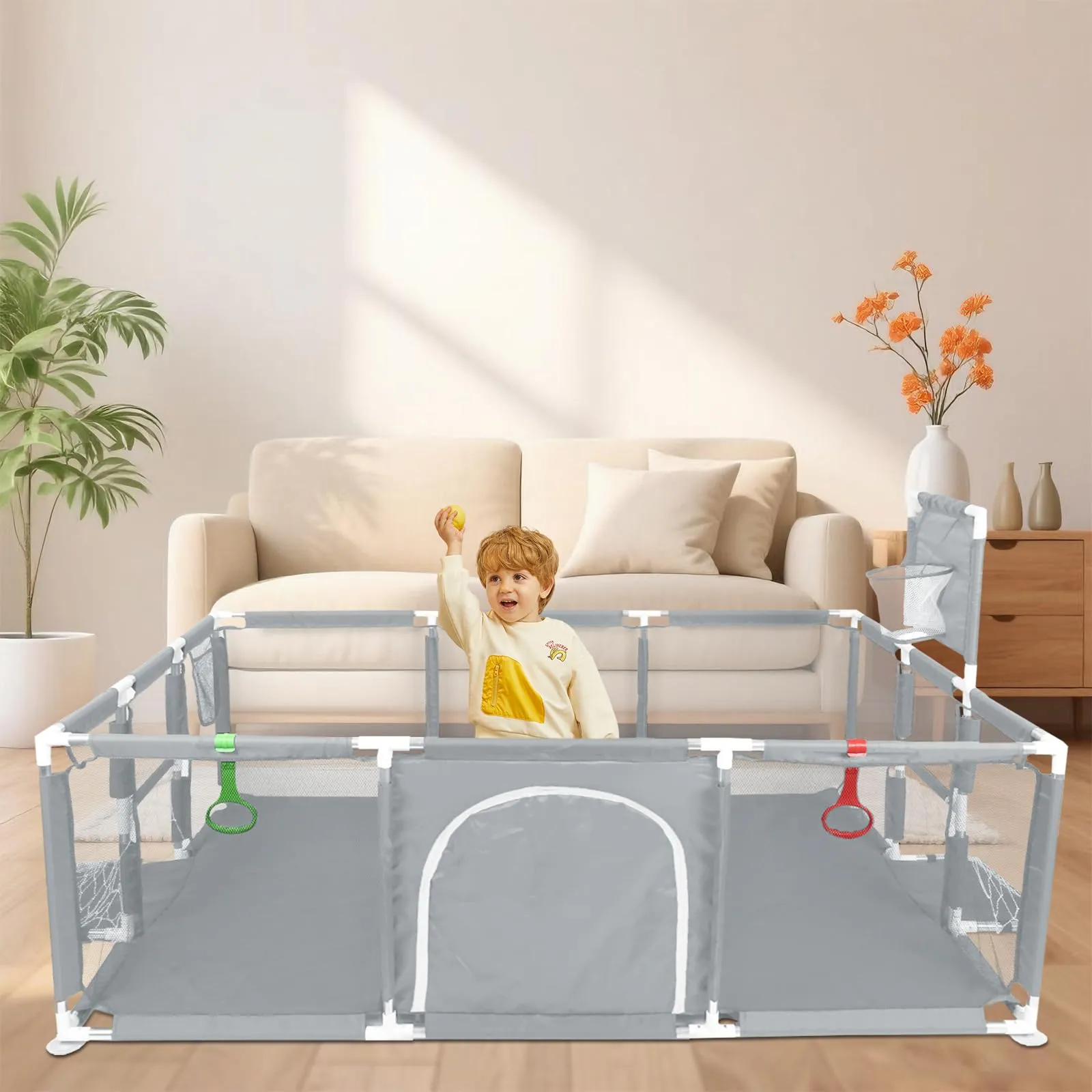 Parco per cuccioli con porta, parco per cuccioli o cani piccoli, recinzione solida in tessuto spesso e rete in nylon ad alta resistenza, lavabile in lavatrice, interno/esterno, 180 x 120 x 66 cm - immagine 9