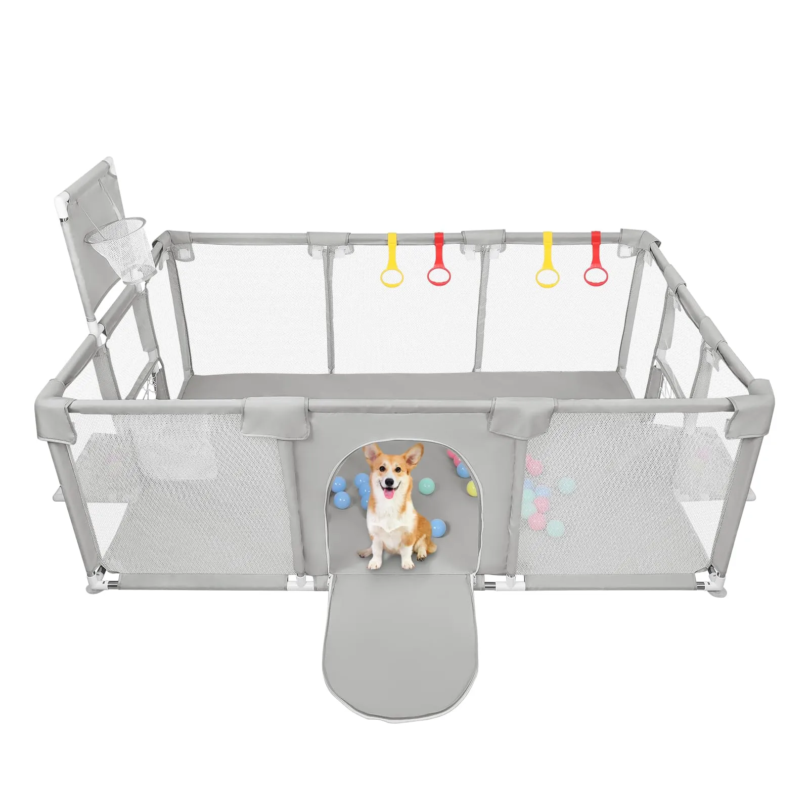 Parco per cuccioli con porta, parco per cuccioli o cani piccoli, recinzione solida in tessuto spesso e rete in nylon ad alta resistenza, lavabile in lavatrice, interno/esterno, 180 x 120 x 66 cm - immagine 8