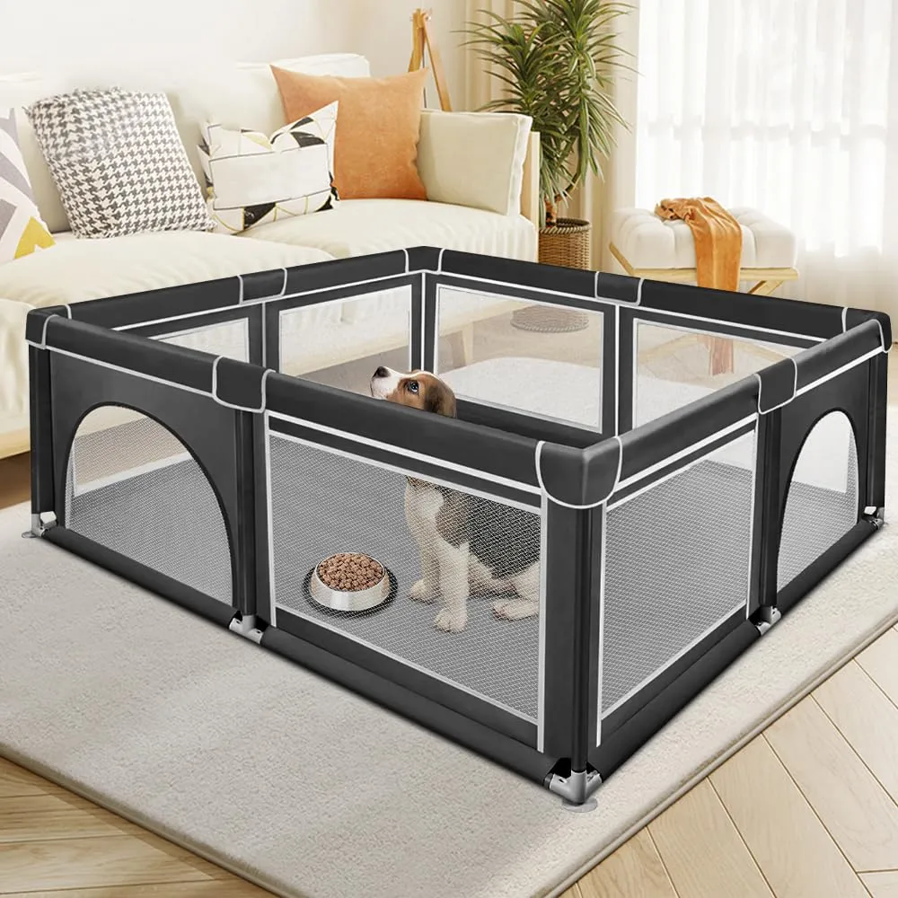 Parco per cuccioli con porta, parco per cuccioli o cani piccoli, recinzione solida in tessuto spesso e rete in nylon ad alta resistenza, lavabile in lavatrice, interno/esterno, 180 x 150 x 66 cm - immagine 6