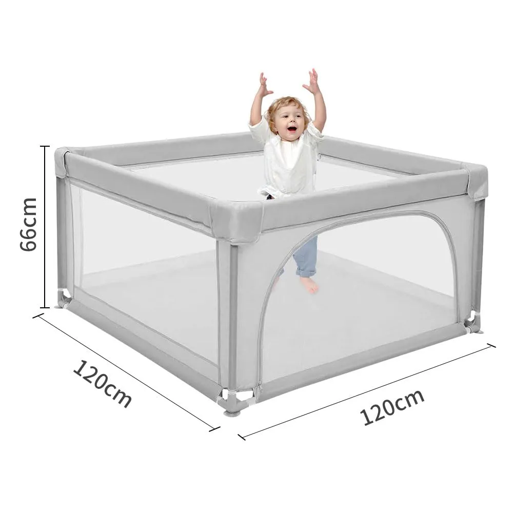 Box per cuccioli con porta, box per cuccioli o cani piccoli, recinzione solida in tessuto spesso e rete in nylon ad alta resistenza, lavabile in lavatrice, interno/esterno, 120 x 120 x 66 cm, grigio - immagine 3