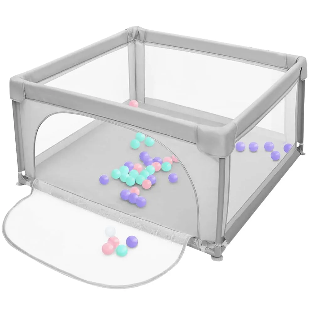 Box per cuccioli con porta, box per cuccioli o cani piccoli, recinzione solida in tessuto spesso e rete in nylon ad alta resistenza, lavabile in lavatrice, interno/esterno, 120 x 120 x 66 cm, grigio - immagine 4