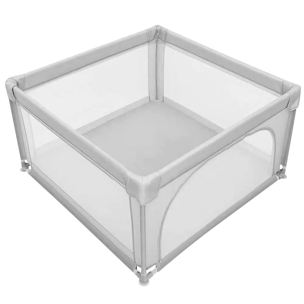 Box per cuccioli con porta, box per cuccioli o cani piccoli, recinzione solida in tessuto spesso e rete in nylon ad alta resistenza, lavabile in lavatrice, interno/esterno, 120 x 120 x 66 cm, grigio - immagine 5