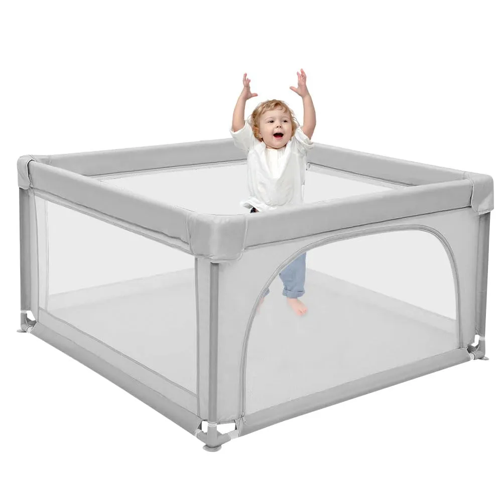 Box per cuccioli con porta, box per cuccioli o cani piccoli, recinzione solida in tessuto spesso e rete in nylon ad alta resistenza, lavabile in lavatrice, interno/esterno, 120 x 120 x 66 cm, grigio - immagine 6