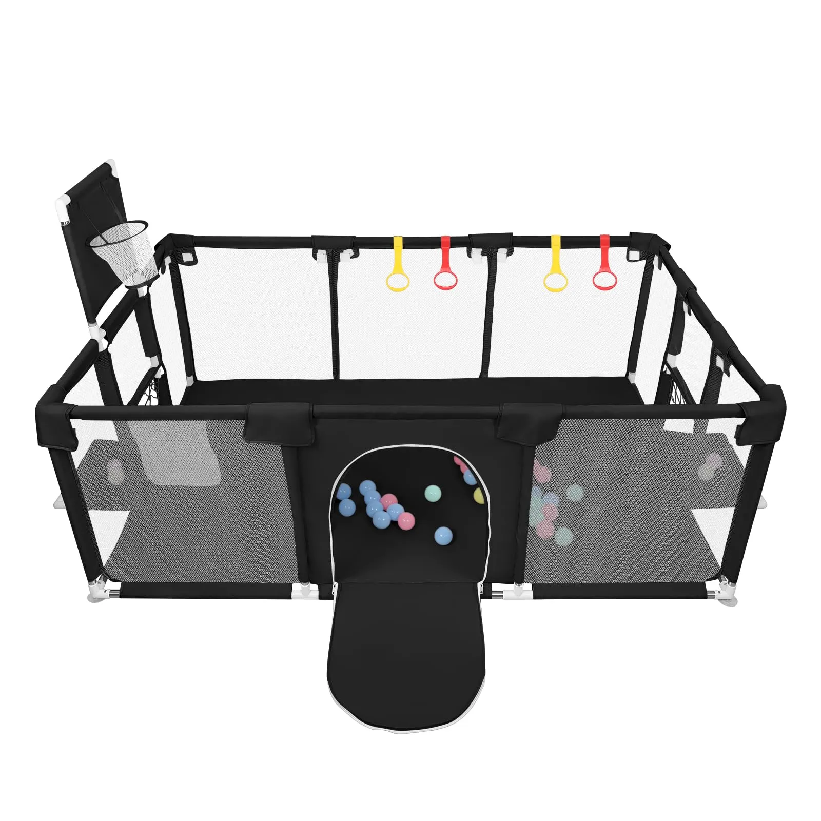 Parco per cuccioli con porta, parco per cuccioli o cani piccoli, recinzione solida in tessuto spesso e rete in nylon ad alta resistenza, lavabile in lavatrice, interno/esterno, 180 x 120 x 66 cm, nero - immagine 4
