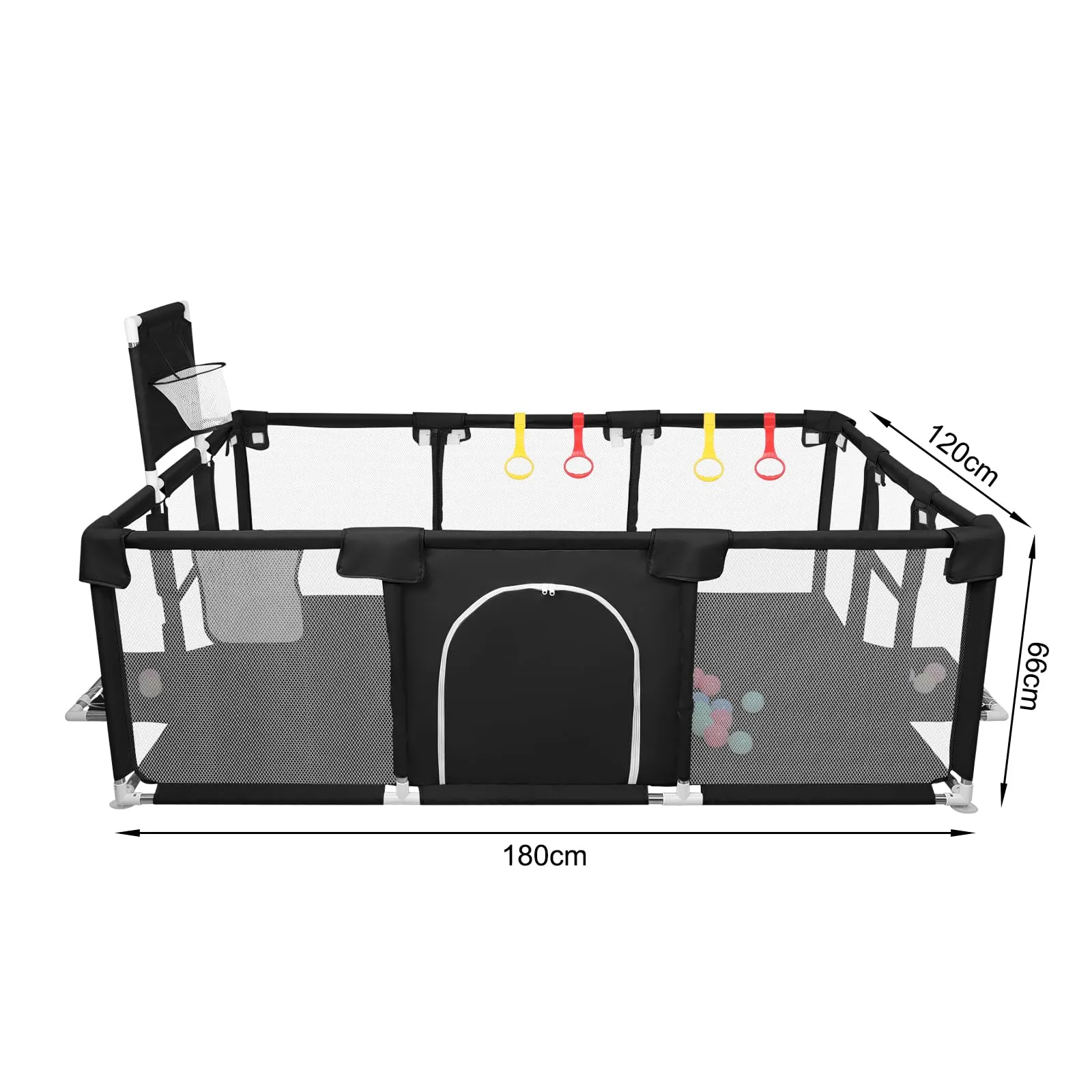 Parco per cuccioli con porta, parco per cuccioli o cani piccoli, recinzione solida in tessuto spesso e rete in nylon ad alta resistenza, lavabile in lavatrice, interno/esterno, 180 x 120 x 66 cm, nero - immagine 7
