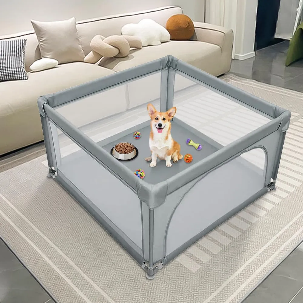 Parco per cuccioli con porta, parco per cuccioli o cani piccoli, recinzione solida in tessuto spesso e rete in nylon ad alta resistenza, lavabile in lavatrice, interno/esterno, 120 x 120 x 66 cm - immagine 1