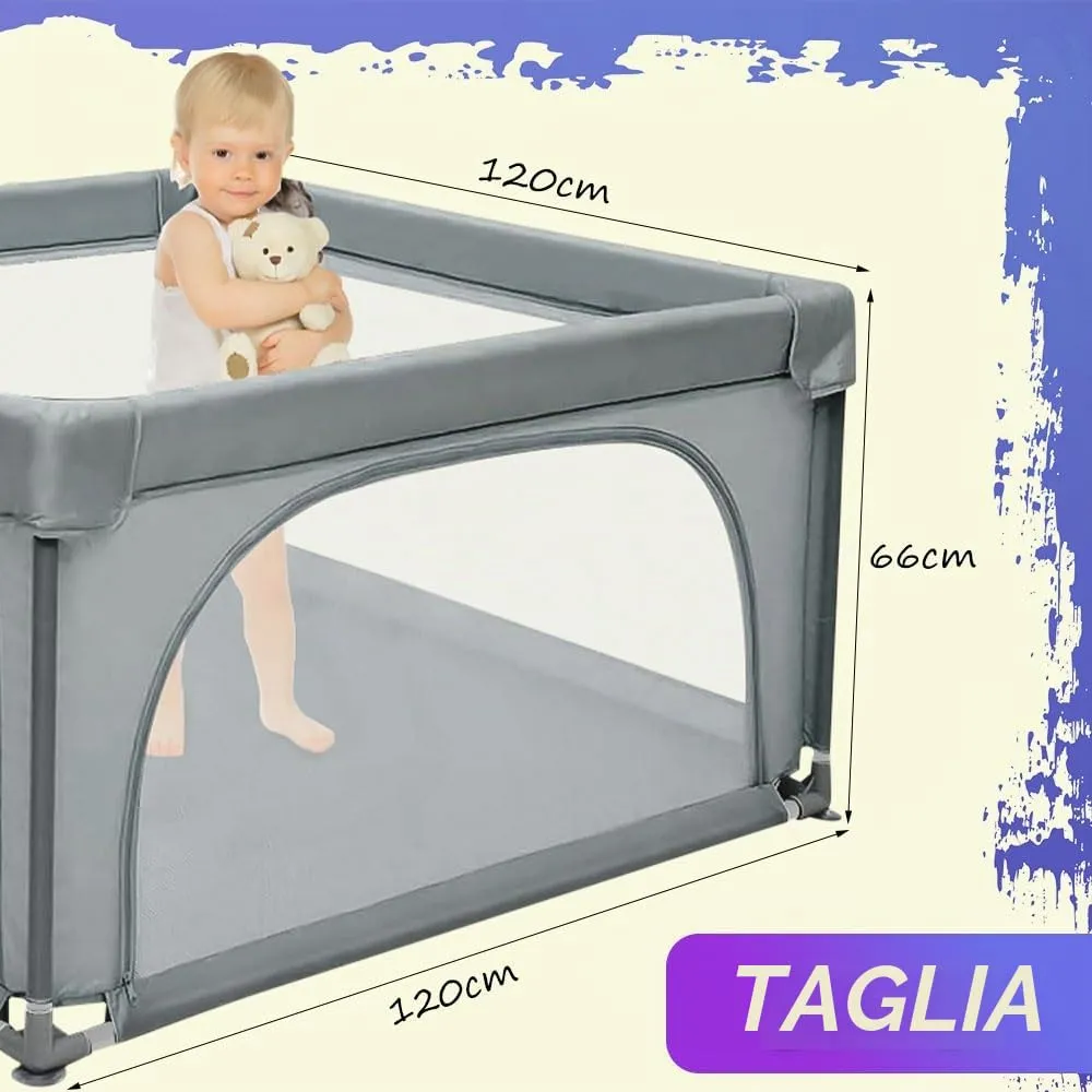 Parco per cuccioli con porta, parco per cuccioli o cani piccoli, recinzione solida in tessuto spesso e rete in nylon ad alta resistenza, lavabile in lavatrice, interno/esterno, 120 x 120 x 66 cm - immagine 3
