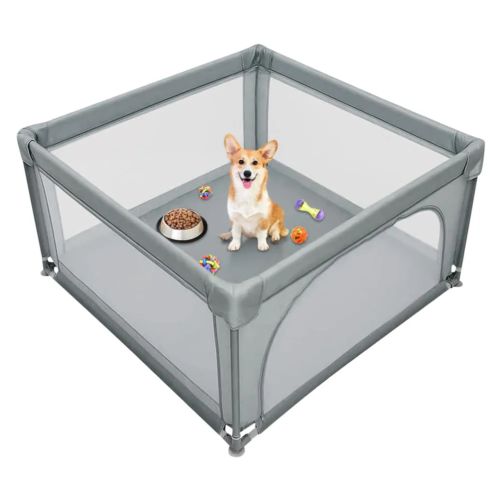 Parco per cuccioli con porta, parco per cuccioli o cani piccoli, recinzione solida in tessuto spesso e rete in nylon ad alta resistenza, lavabile in lavatrice, interno/esterno, 120 x 120 x 66 cm - immagine 6