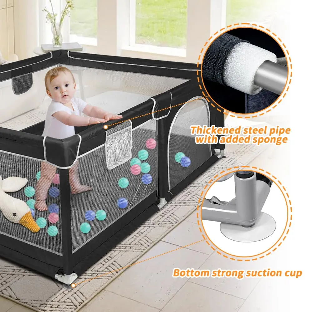 Parco per cuccioli con porta, parco per cuccioli o cani piccoli, recinzione solida in tessuto spesso e rete in nylon ad alta resistenza, lavabile in lavatrice, interno/esterno, 120 x 160 x 66 cm, nero - immagine 2