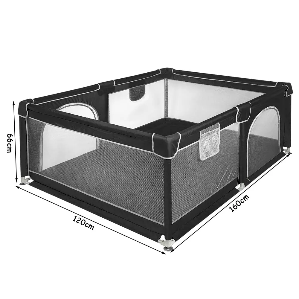 Parco per cuccioli con porta, parco per cuccioli o cani piccoli, recinzione solida in tessuto spesso e rete in nylon ad alta resistenza, lavabile in lavatrice, interno/esterno, 120 x 160 x 66 cm, nero - immagine 3