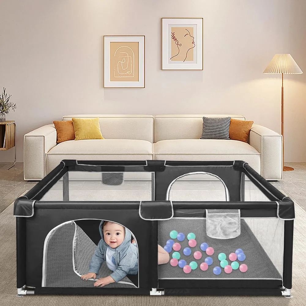 Parco per cuccioli con porta, parco per cuccioli o cani piccoli, recinzione solida in tessuto spesso e rete in nylon ad alta resistenza, lavabile in lavatrice, interno/esterno, 120 x 160 x 66 cm, nero - immagine 4
