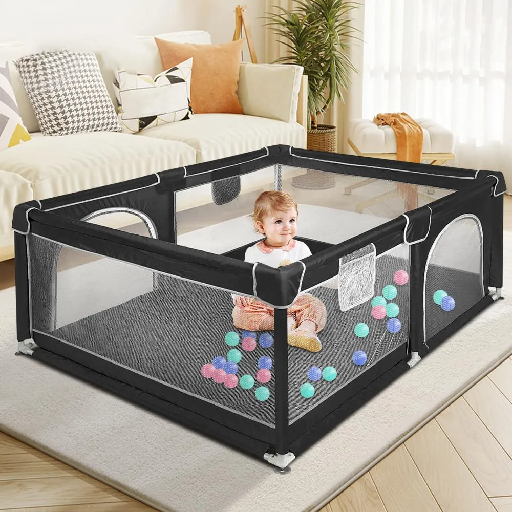 Parco per cuccioli con porta, parco per cuccioli o cani piccoli, recinzione solida in tessuto spesso e rete in nylon ad alta resistenza, lavabile in lavatrice, interno/esterno, 120 x 160 x 66 cm, nero - immagine 6