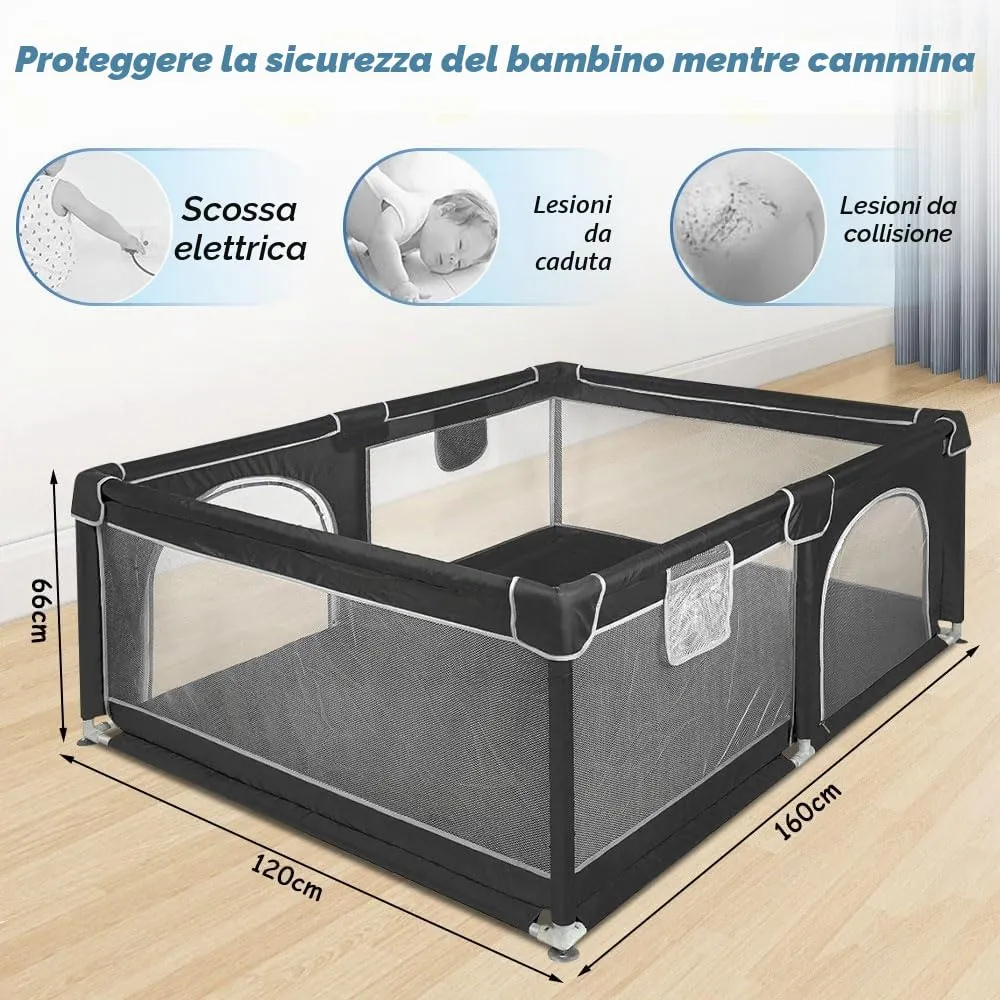 Parco per cuccioli con porta, parco per cuccioli o cani piccoli, recinzione solida in tessuto spesso e rete in nylon ad alta resistenza, lavabile in lavatrice, interno/esterno, 120 x 160 x 66 cm, nero - immagine 7