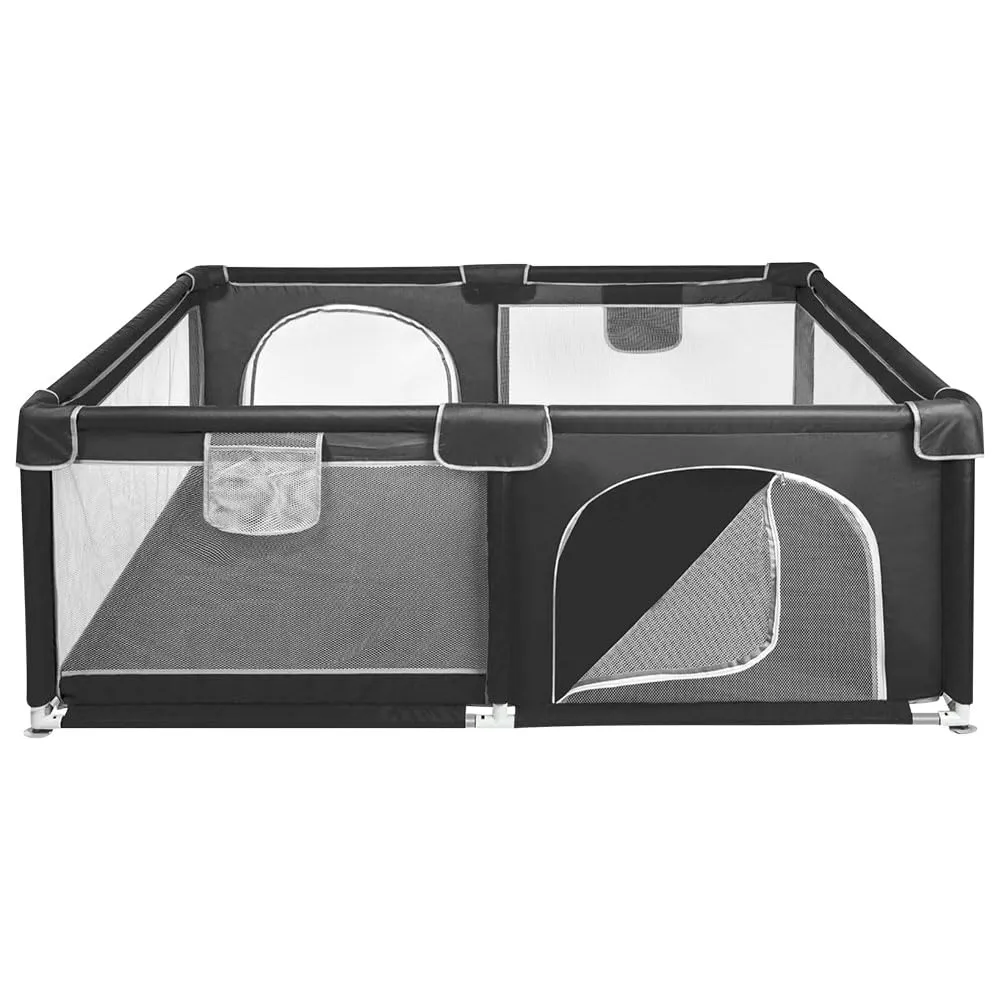 Parco per cuccioli con porta, parco per cuccioli o cani piccoli, recinzione solida in tessuto spesso e rete in nylon ad alta resistenza, lavabile in lavatrice, interno/esterno, 120 x 160 x 66 cm, nero - immagine 8