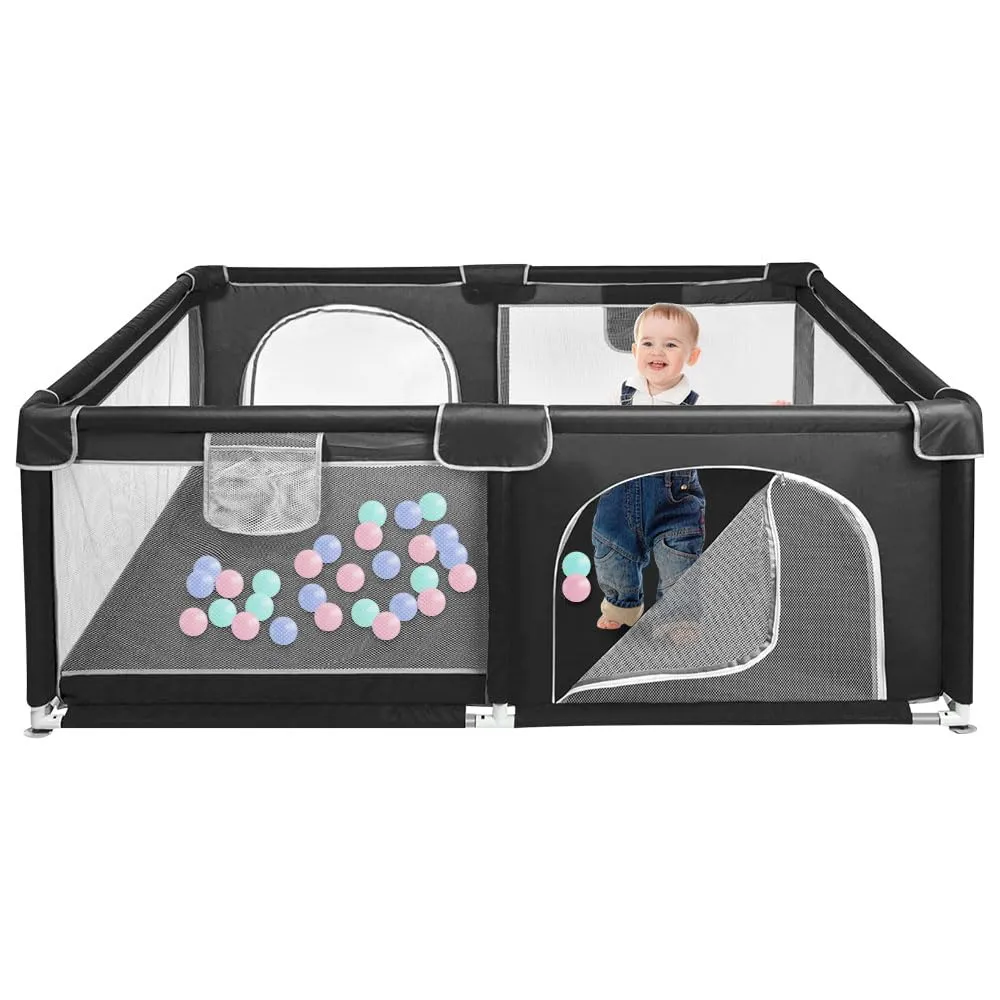 Parco per cuccioli con porta, parco per cuccioli o cani piccoli, recinzione solida in tessuto spesso e rete in nylon ad alta resistenza, lavabile in lavatrice, interno/esterno, 120 x 160 x 66 cm, nero - immagine 9