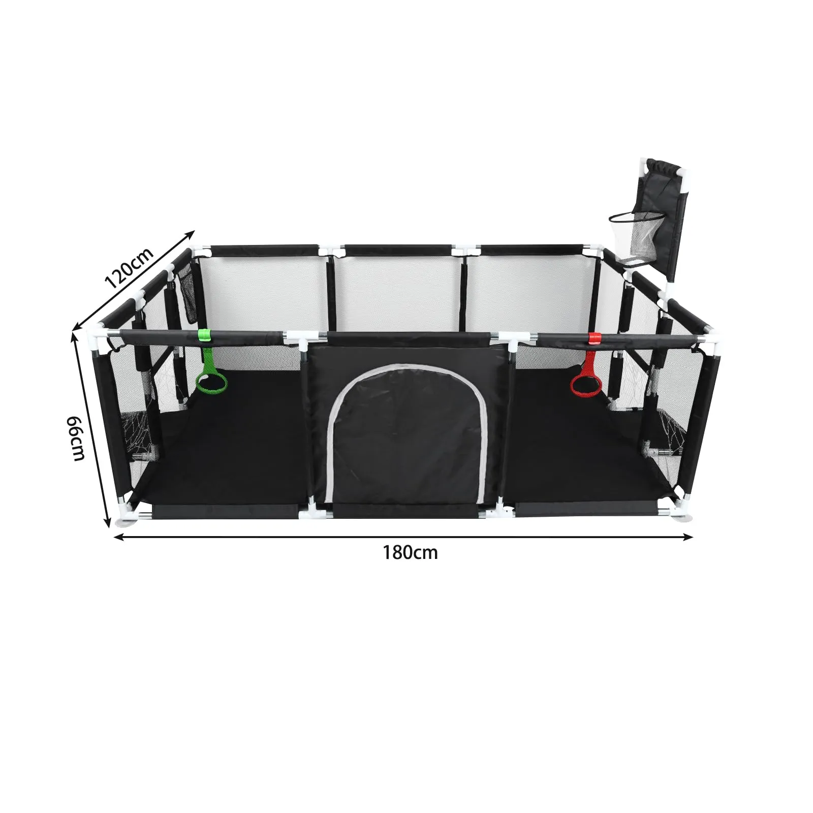 Parco per cuccioli con porta, parco per cuccioli o cani piccoli, recinzione solida in tessuto spesso e rete in nylon ad alta resistenza, lavabile in lavatrice, interno/esterno, 180 x 120 x 66 cm (nero - immagine 3