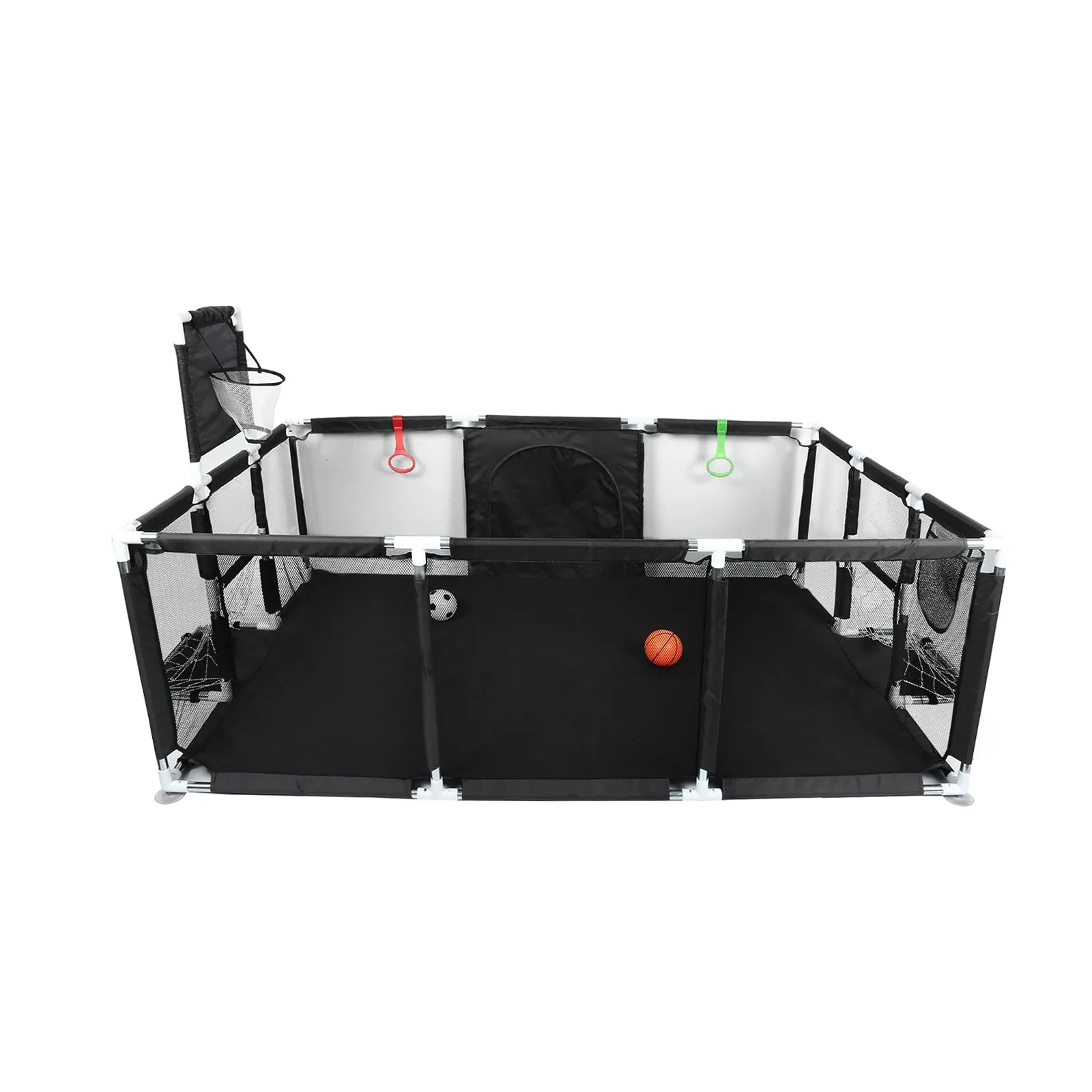 Parco per cuccioli con porta, parco per cuccioli o cani piccoli, recinzione solida in tessuto spesso e rete in nylon ad alta resistenza, lavabile in lavatrice, interno/esterno, 180 x 120 x 66 cm (nero - immagine 4