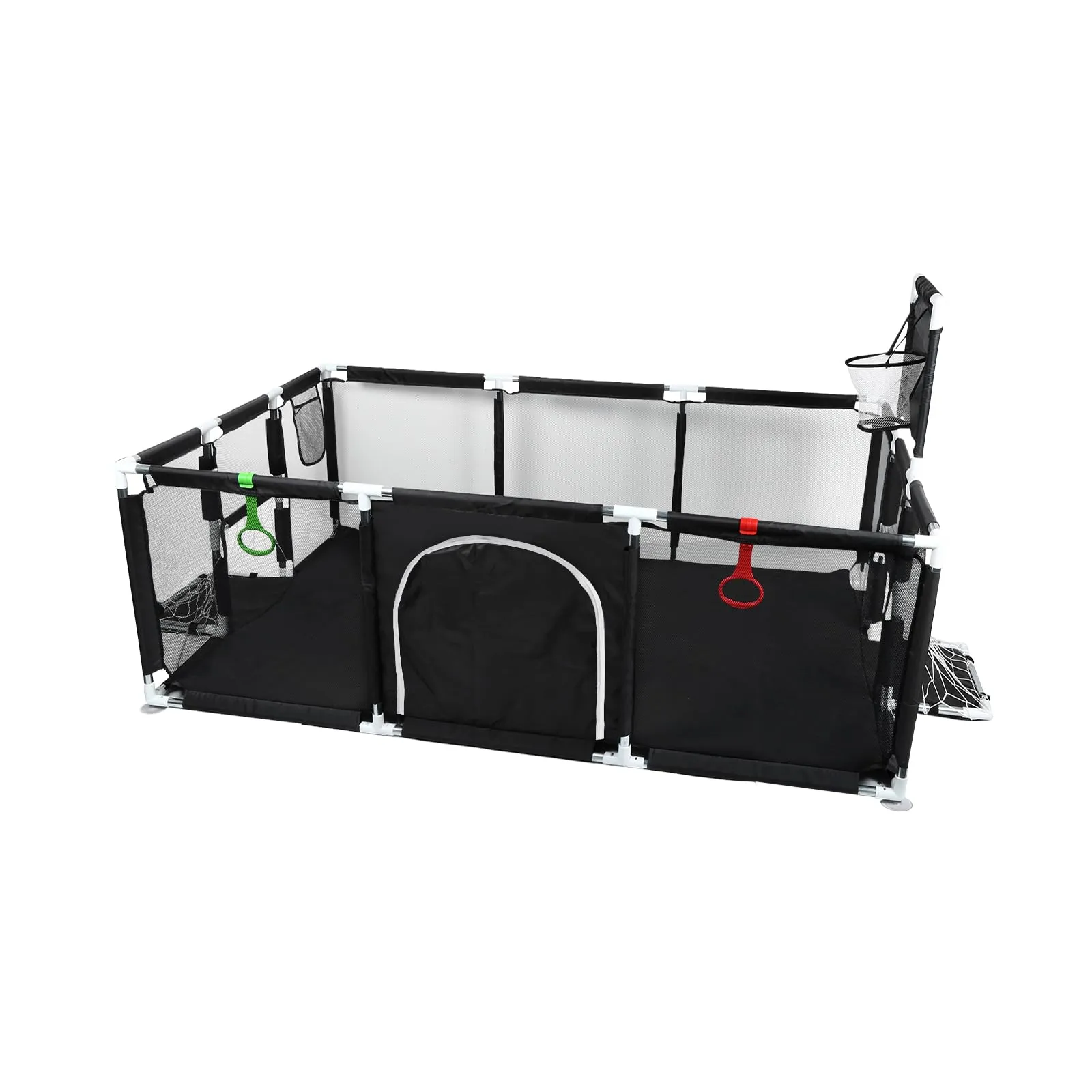Parco per cuccioli con porta, parco per cuccioli o cani piccoli, recinzione solida in tessuto spesso e rete in nylon ad alta resistenza, lavabile in lavatrice, interno/esterno, 180 x 120 x 66 cm (nero - immagine 6