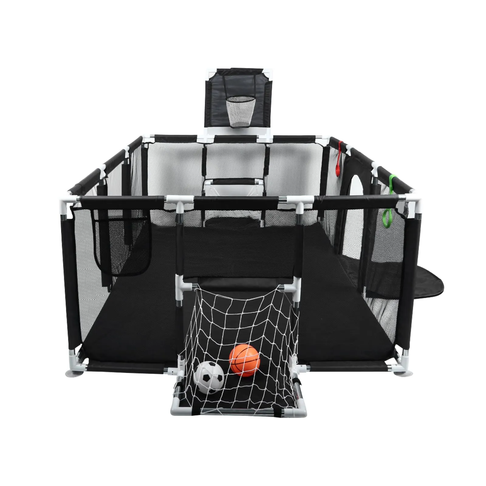 Parco per cuccioli con porta, parco per cuccioli o cani piccoli, recinzione solida in tessuto spesso e rete in nylon ad alta resistenza, lavabile in lavatrice, interno/esterno, 180 x 120 x 66 cm (nero - immagine 8