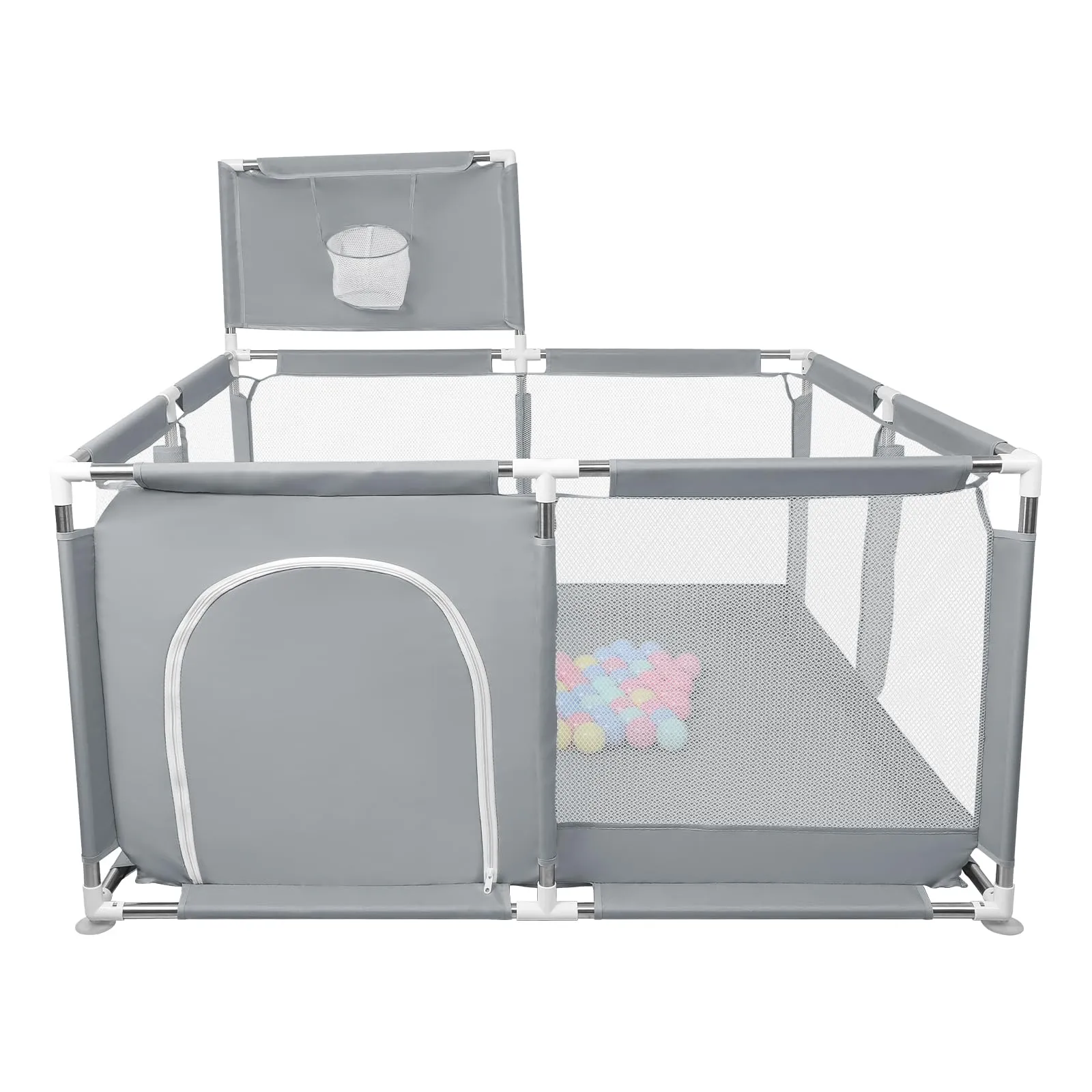 Parco per cuccioli con porta, recinzione solida in tessuto spesso e rete nylon resistente, lavabile in lavatrice, interno/esterno, 126x126x66 cm - immagine 7