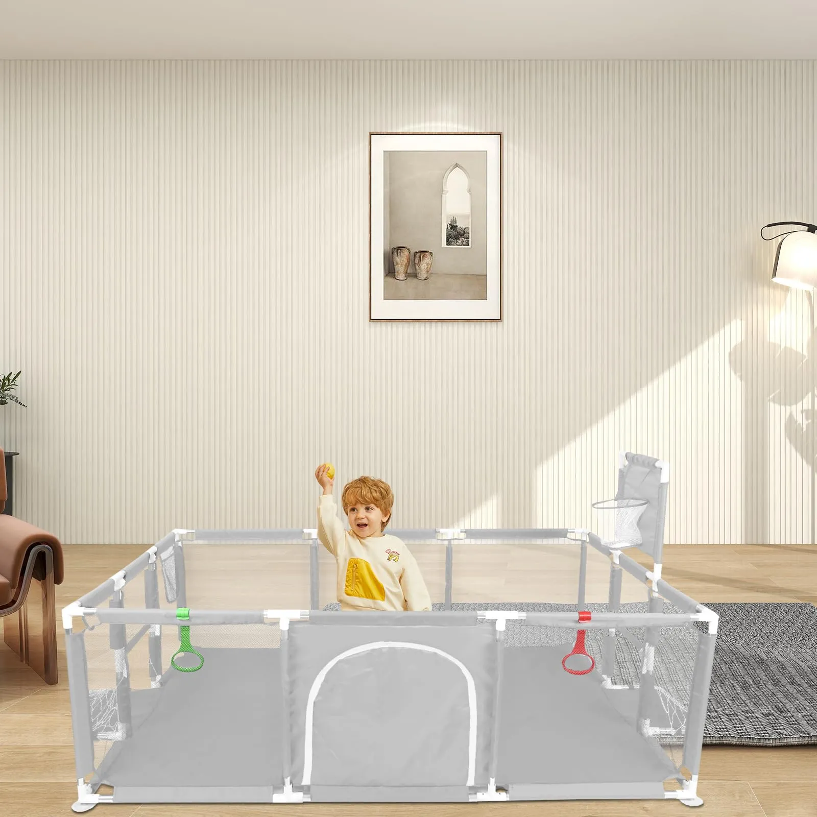 Parco per cuccioli con porta, parco per cuccioli o cani piccoli, recinzione solida in tessuto spesso e rete in nylon ad alta resistenza, lavabile in lavatrice, interno/esterno, 180 x 120 x 66 cm - immagine 3