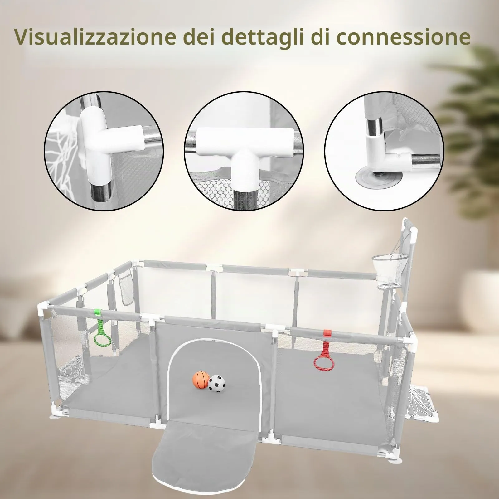 Parco per cuccioli con porta, parco per cuccioli o cani piccoli, recinzione solida in tessuto spesso e rete in nylon ad alta resistenza, lavabile in lavatrice, interno/esterno, 180 x 120 x 66 cm - immagine 5