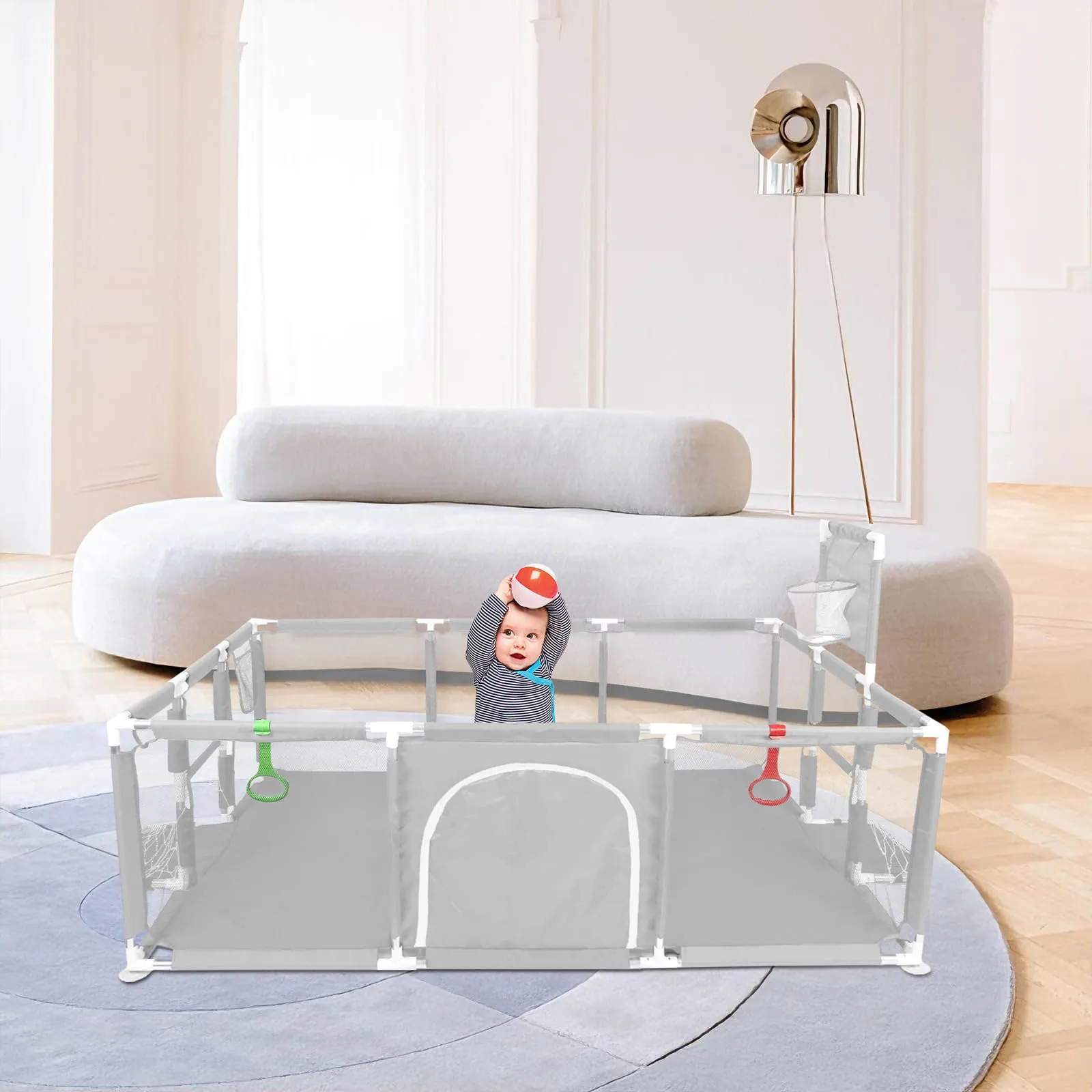 Parco per cuccioli con porta, parco per cuccioli o cani piccoli, recinzione solida in tessuto spesso e rete in nylon ad alta resistenza, lavabile in lavatrice, interno/esterno, 180 x 120 x 66 cm - immagine 6