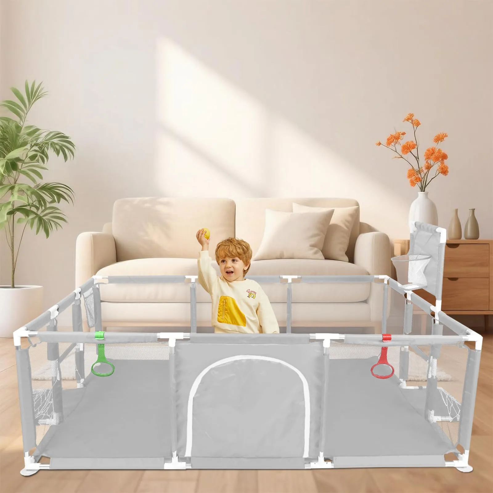 Parco per cuccioli con porta, parco per cuccioli o cani piccoli, recinzione solida in tessuto spesso e rete in nylon ad alta resistenza, lavabile in lavatrice, interno/esterno, 180 x 120 x 66 cm - immagine 8