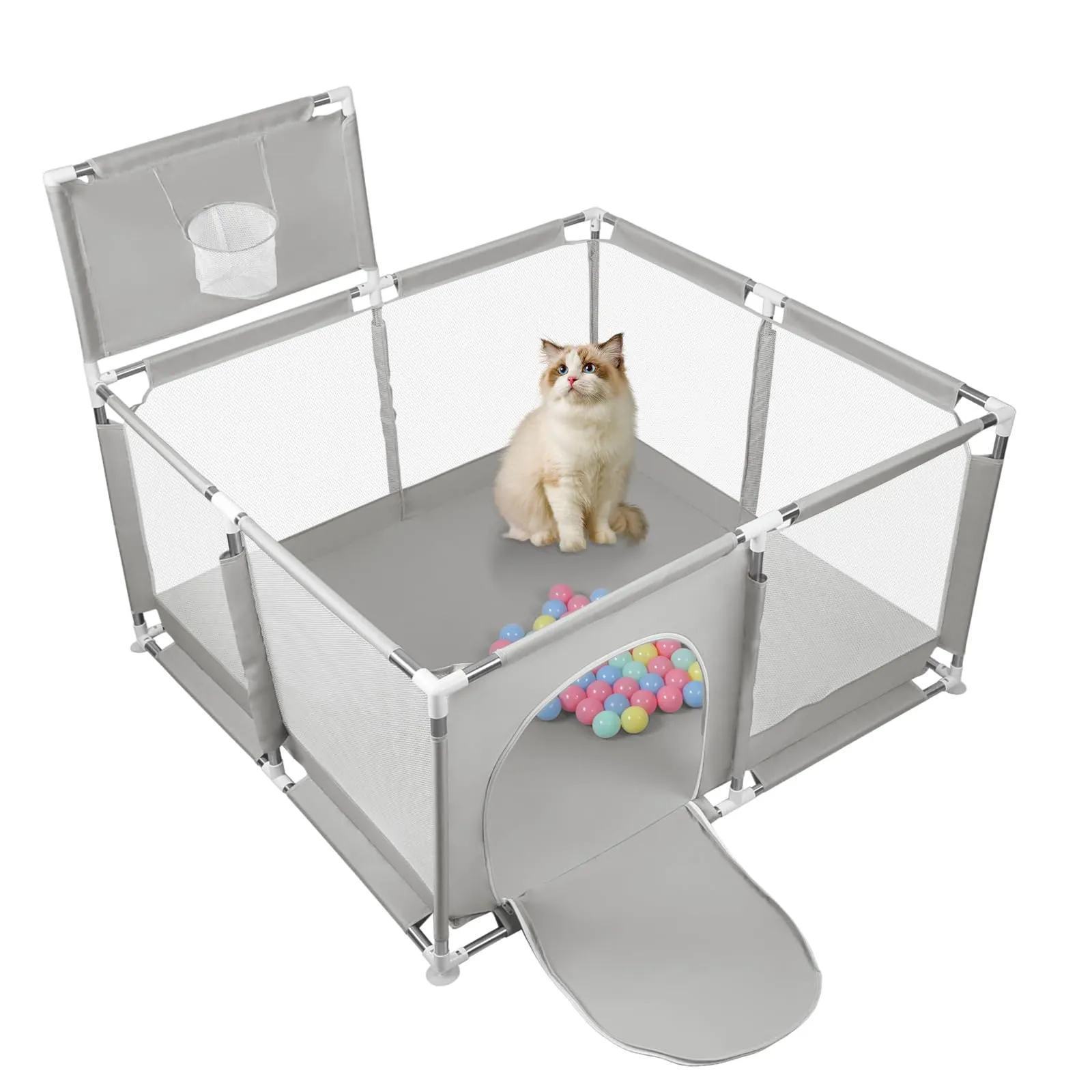 Parco per cuccioli con porta, parco per cuccioli o cani piccoli, recinzione solida in tessuto spesso e rete in nylon ad alta resistenza, lavabile in lavatrice, interno/esterno, 126 x 126 x 66 cm - immagine 2