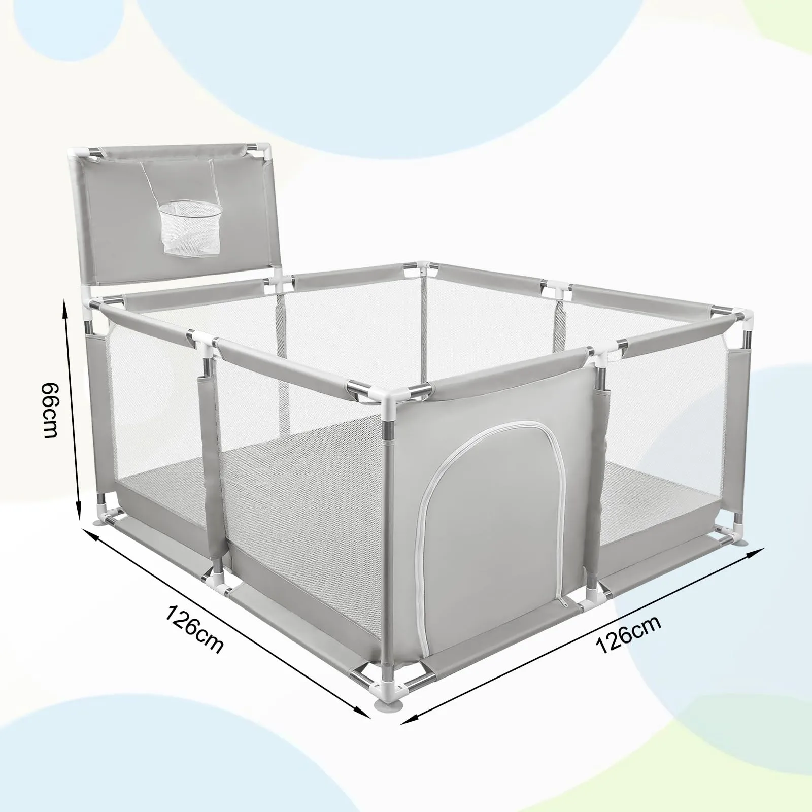Parco per cuccioli con porta, parco per cuccioli o cani piccoli, recinzione solida in tessuto spesso e rete in nylon ad alta resistenza, lavabile in lavatrice, interno/esterno, 126 x 126 x 66 cm - immagine 5