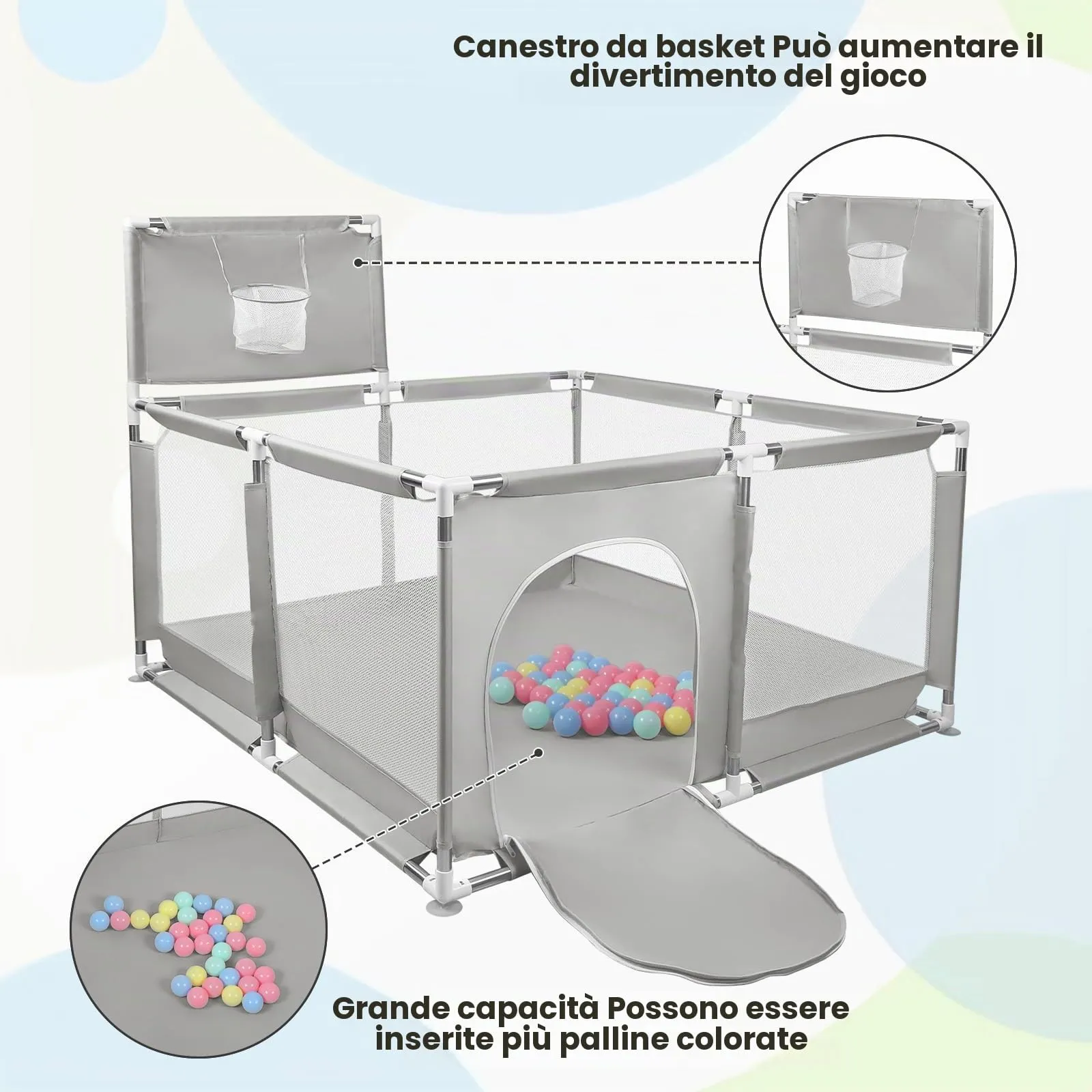 Parco per cuccioli con porta, parco per cuccioli o cani piccoli, recinzione solida in tessuto spesso e rete in nylon ad alta resistenza, lavabile in lavatrice, interno/esterno, 126 x 126 x 66 cm - immagine 6