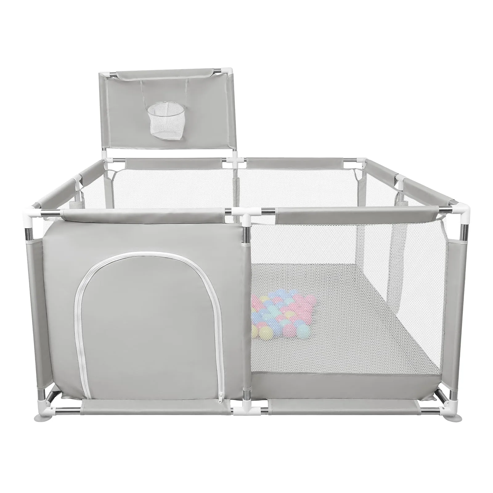 Parco per cuccioli con porta, parco per cuccioli o cani piccoli, recinzione solida in tessuto spesso e rete in nylon ad alta resistenza, lavabile in lavatrice, interno/esterno, 126 x 126 x 66 cm - immagine 8