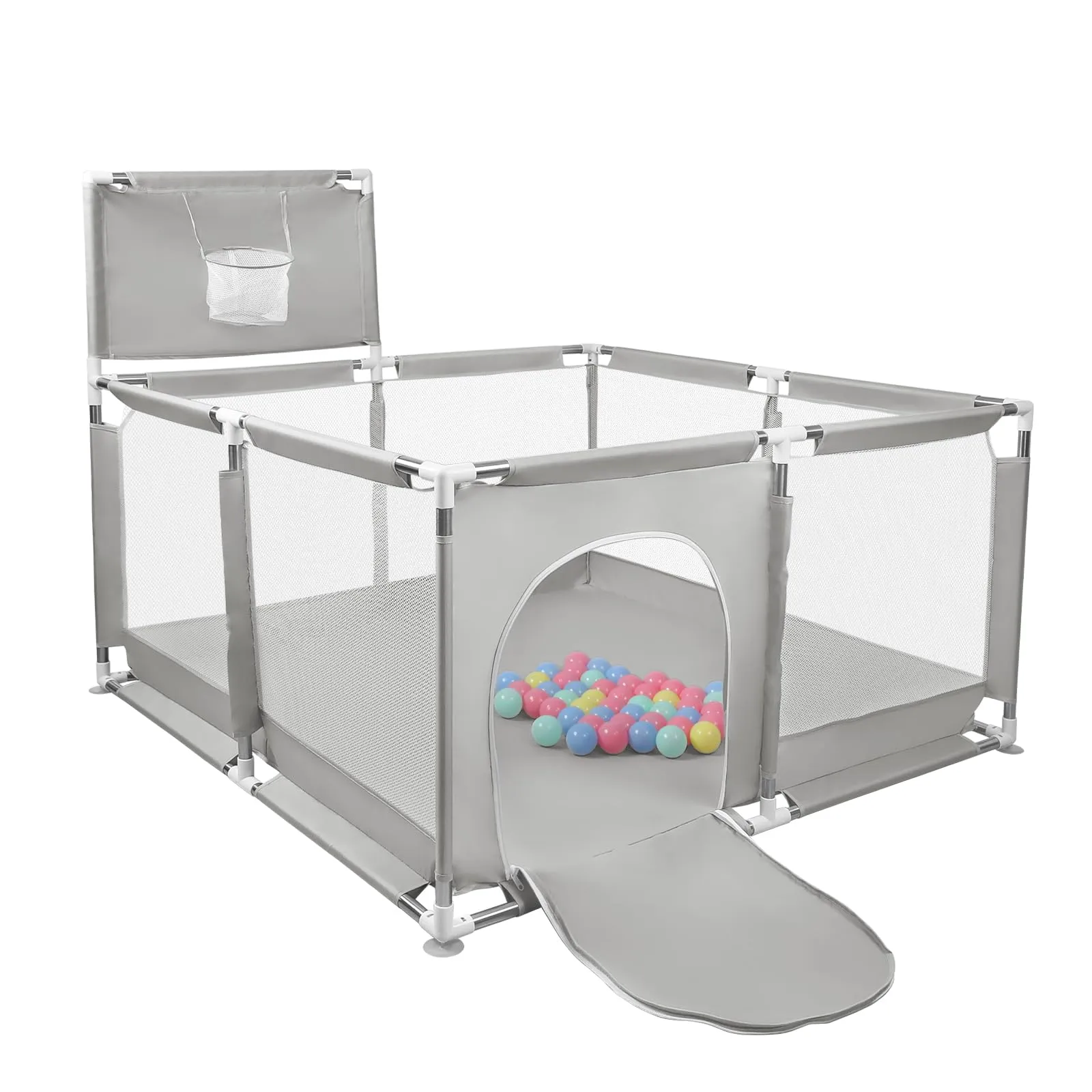 Parco per cuccioli con porta, parco per cuccioli o cani piccoli, recinzione solida in tessuto spesso e rete in nylon ad alta resistenza, lavabile in lavatrice, interno/esterno, 126 x 126 x 66 cm - immagine 9