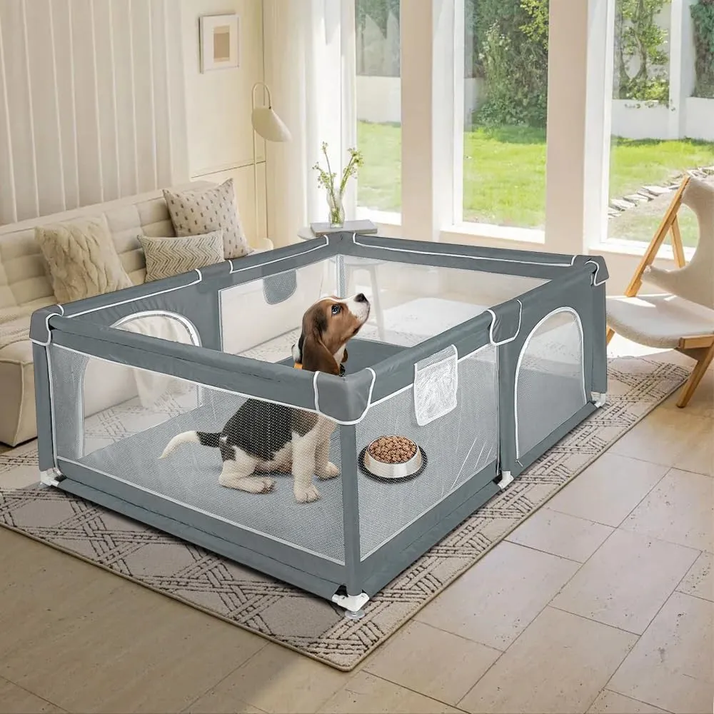 Parco per cuccioli con porta, parco per cuccioli o cani piccoli, recinzione solida in tessuto spesso e rete in nylon ad alta resistenza, lavabile in lavatrice, interno/esterno, 120 x 160 x 66 cm - immagine 1